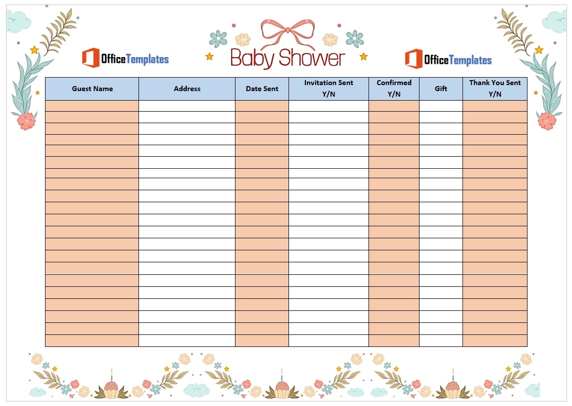 Baby Shower Guest List Templates Office Templates