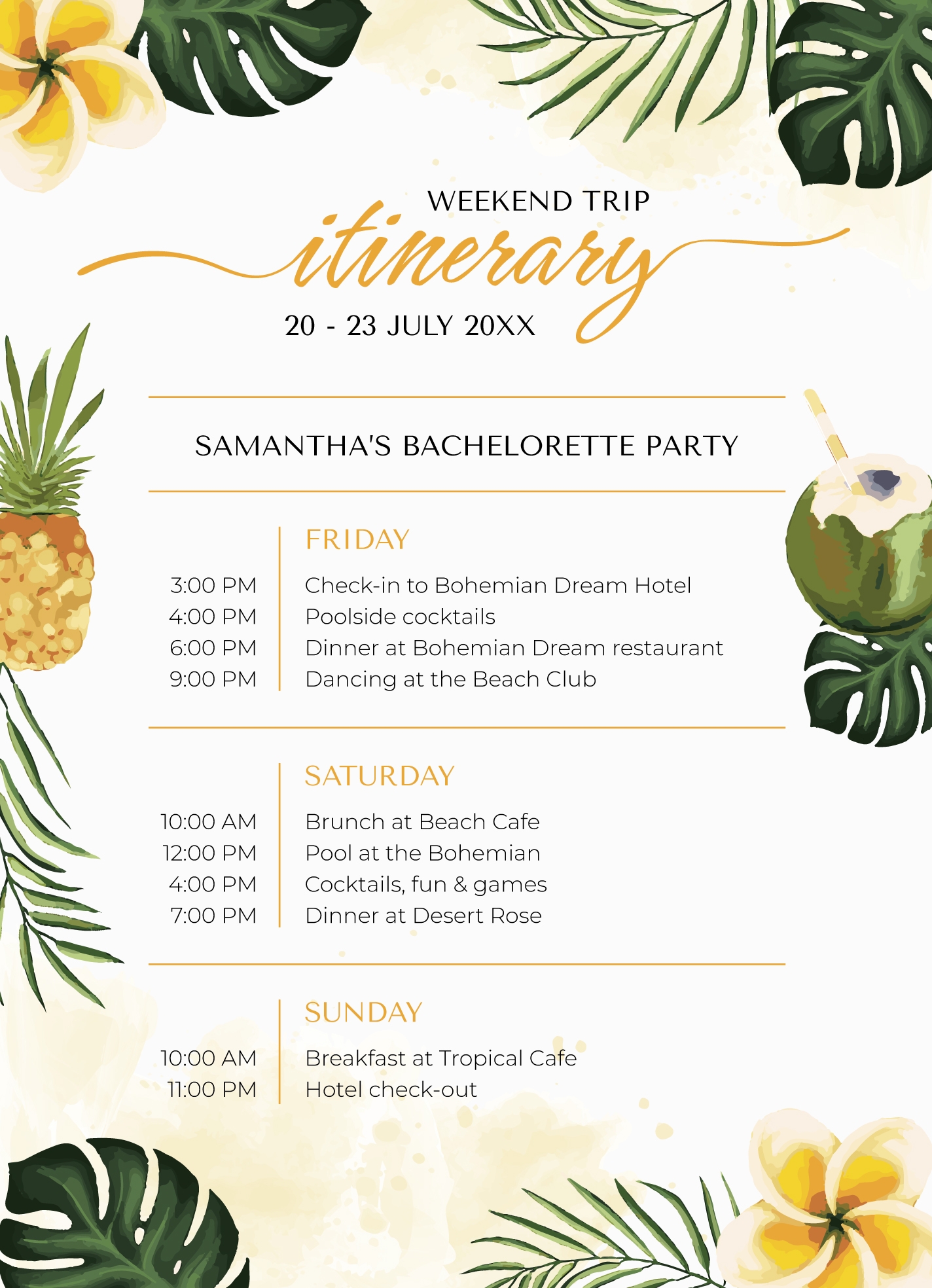 Bachelorette Itinerary Free Google Docs Template Gdoc io