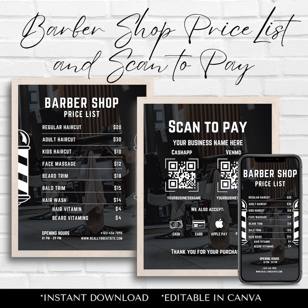 Barber Shop Price List Template Editable Barber Menu Flyer Barbershop Branding Brochure Digital Template For Pricing U0026 Services Etsy