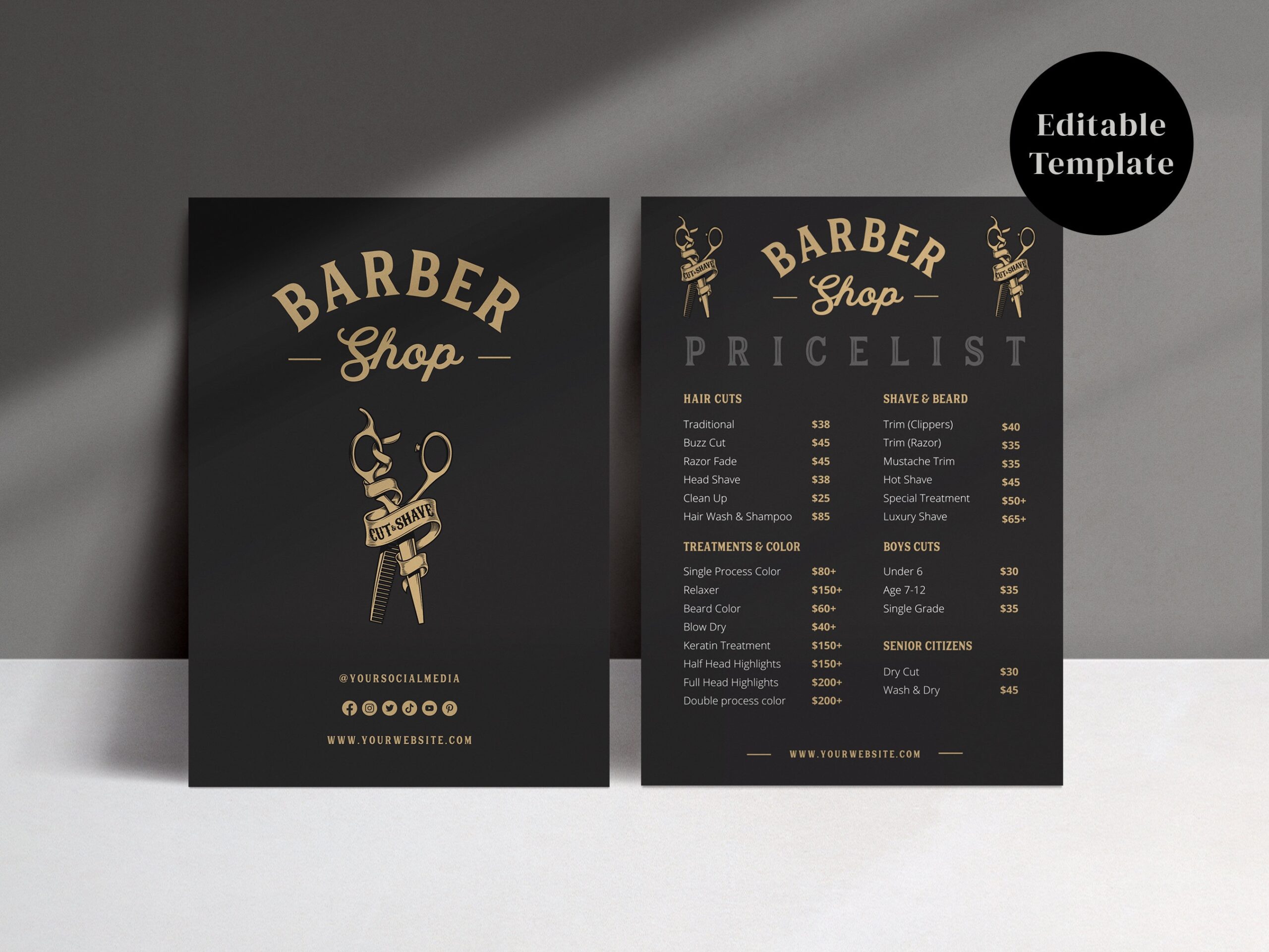 Barber Shop Price List Template Printable Price Sheet Editable 