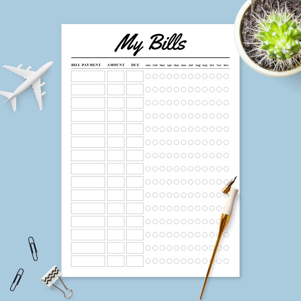 List Of Bills Template