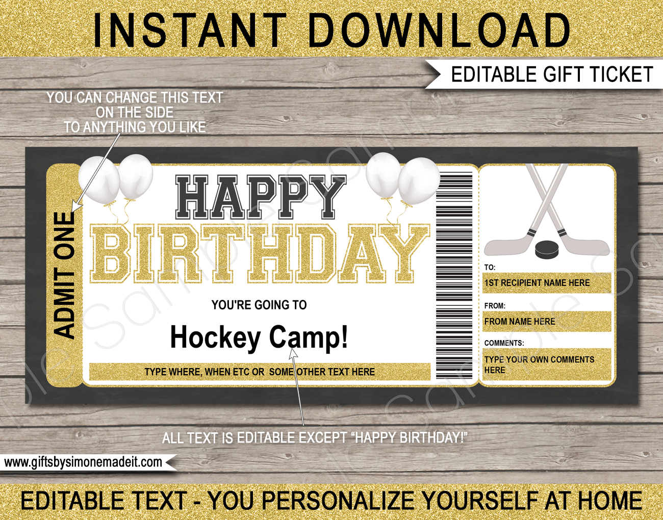 Birthday Hockey Ticket Template Printable Game Ticket Gift Ideas