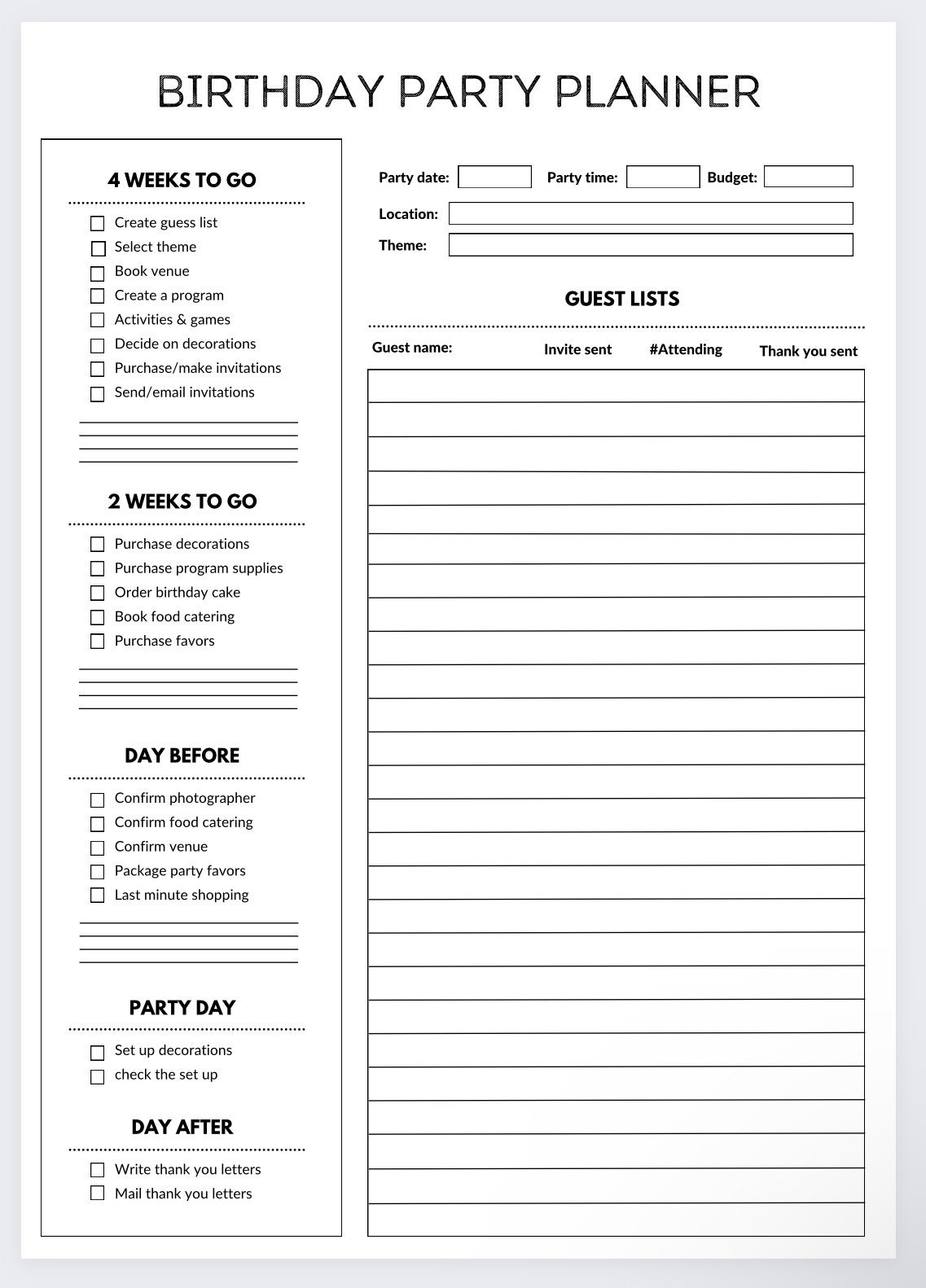 Birthday Planner party Planner event Organizer Event Planning party Checklist guest List Tracker party Planner Party Planning party List Etsy