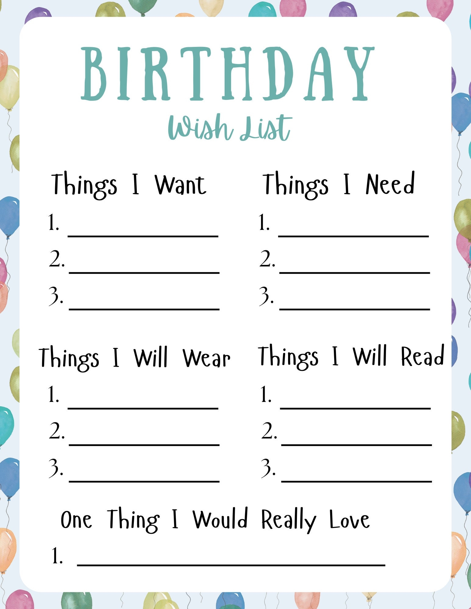 Birthday Wish List Template