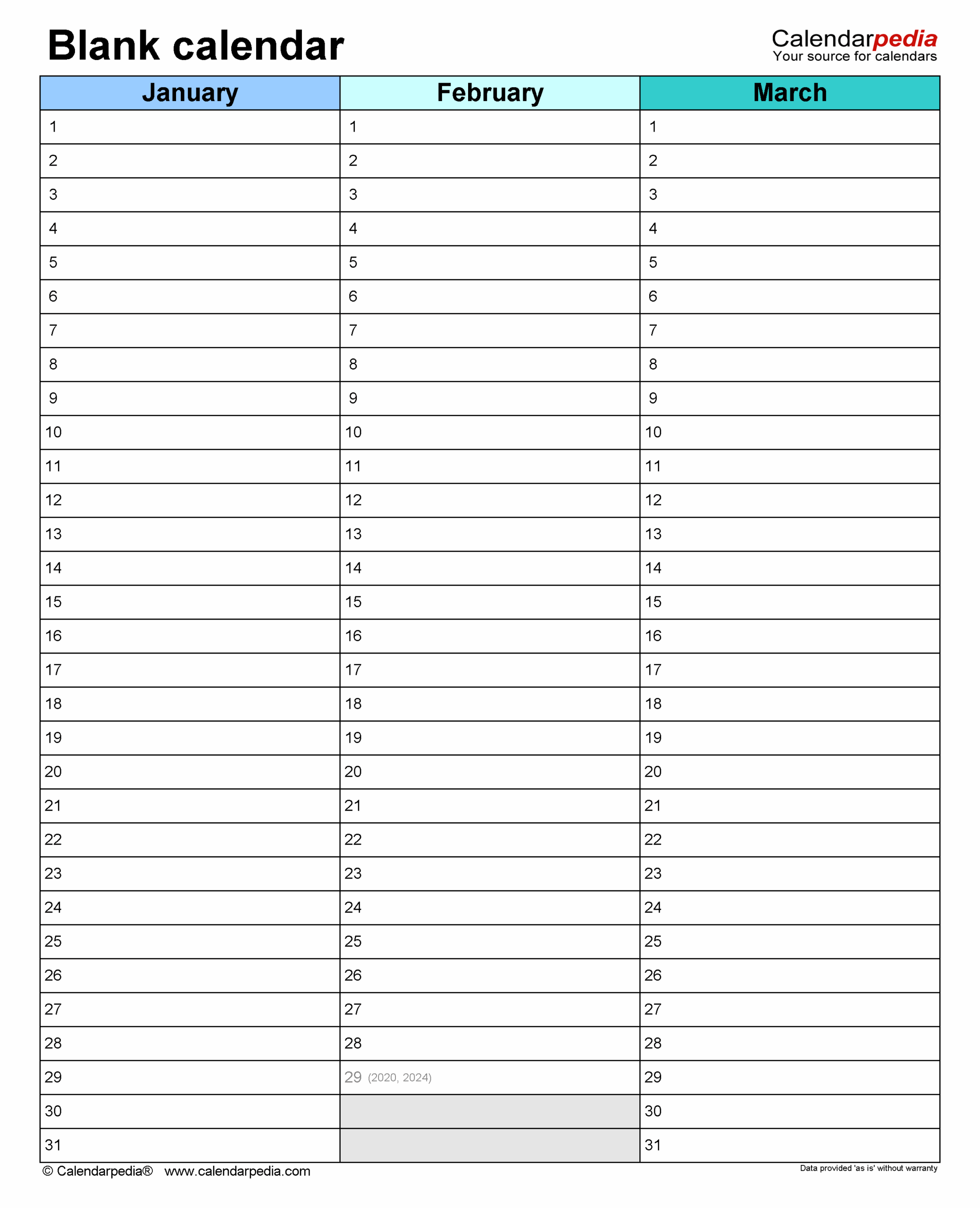 Printable Blank Calendar One Page
