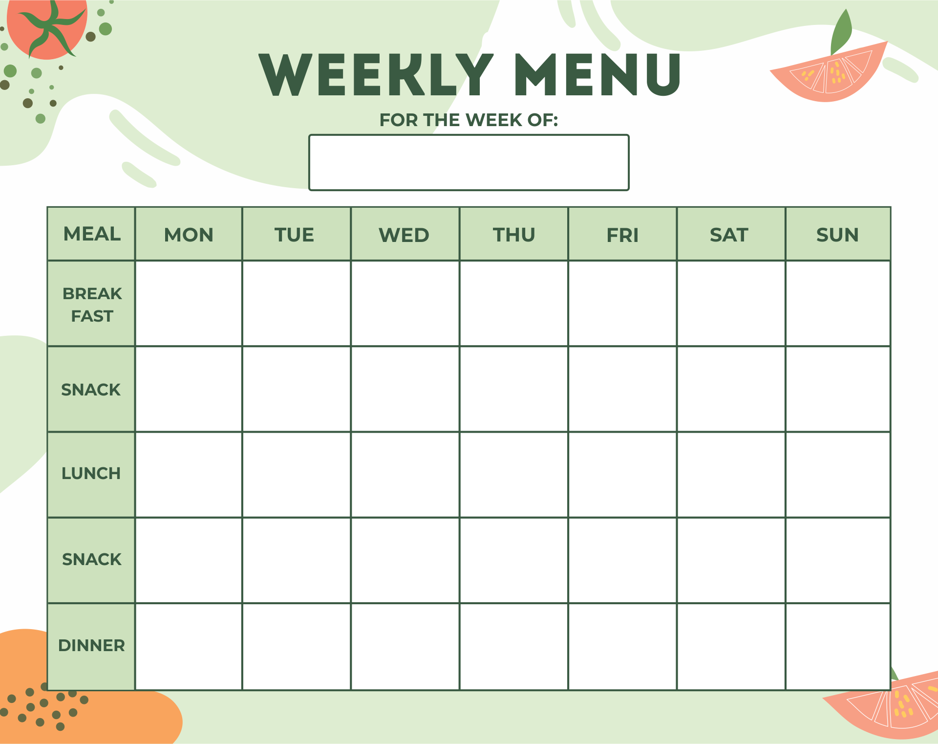 Free Printable Daycare Menu Templates