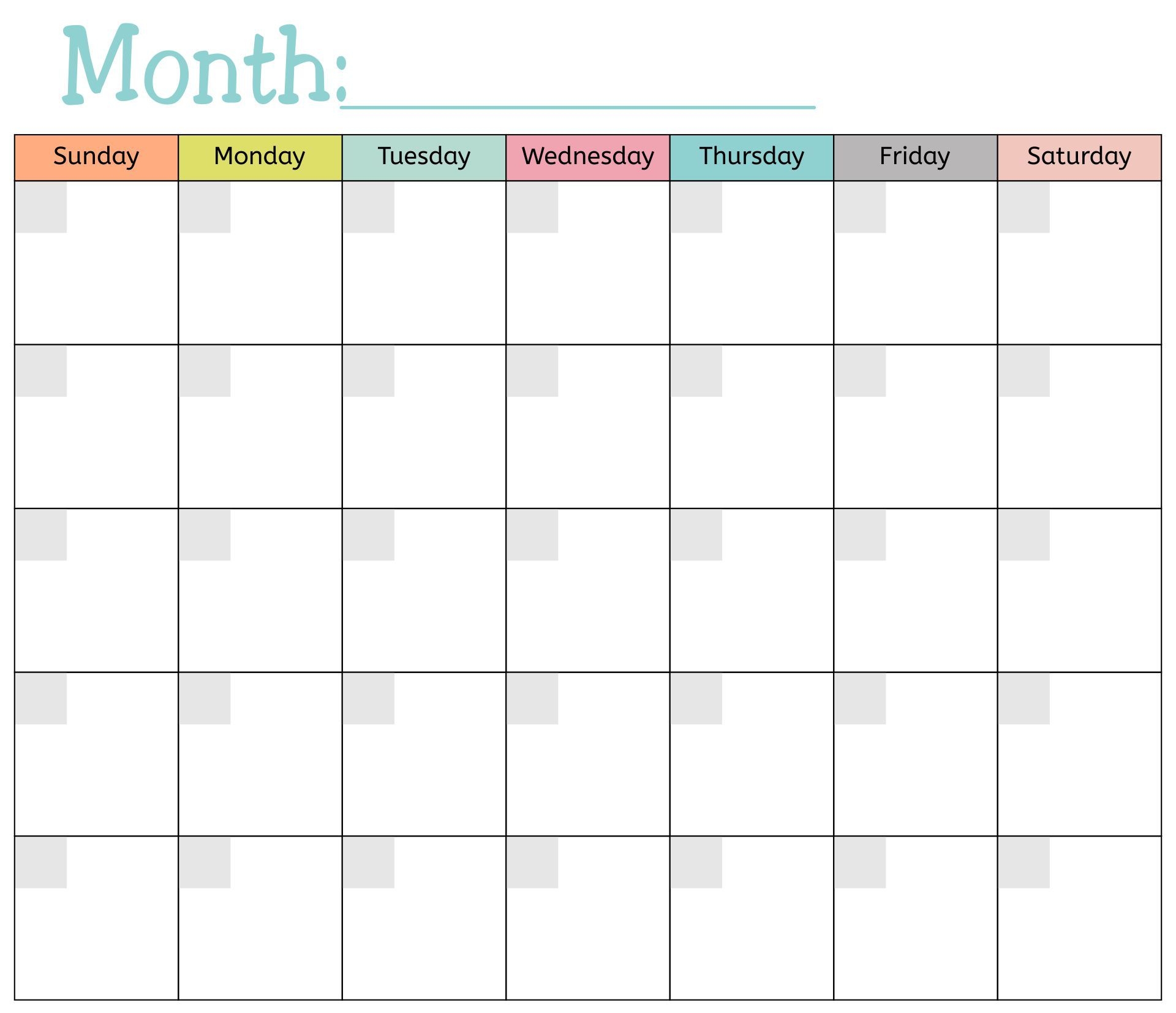 Monthly Calendar Printable Blank