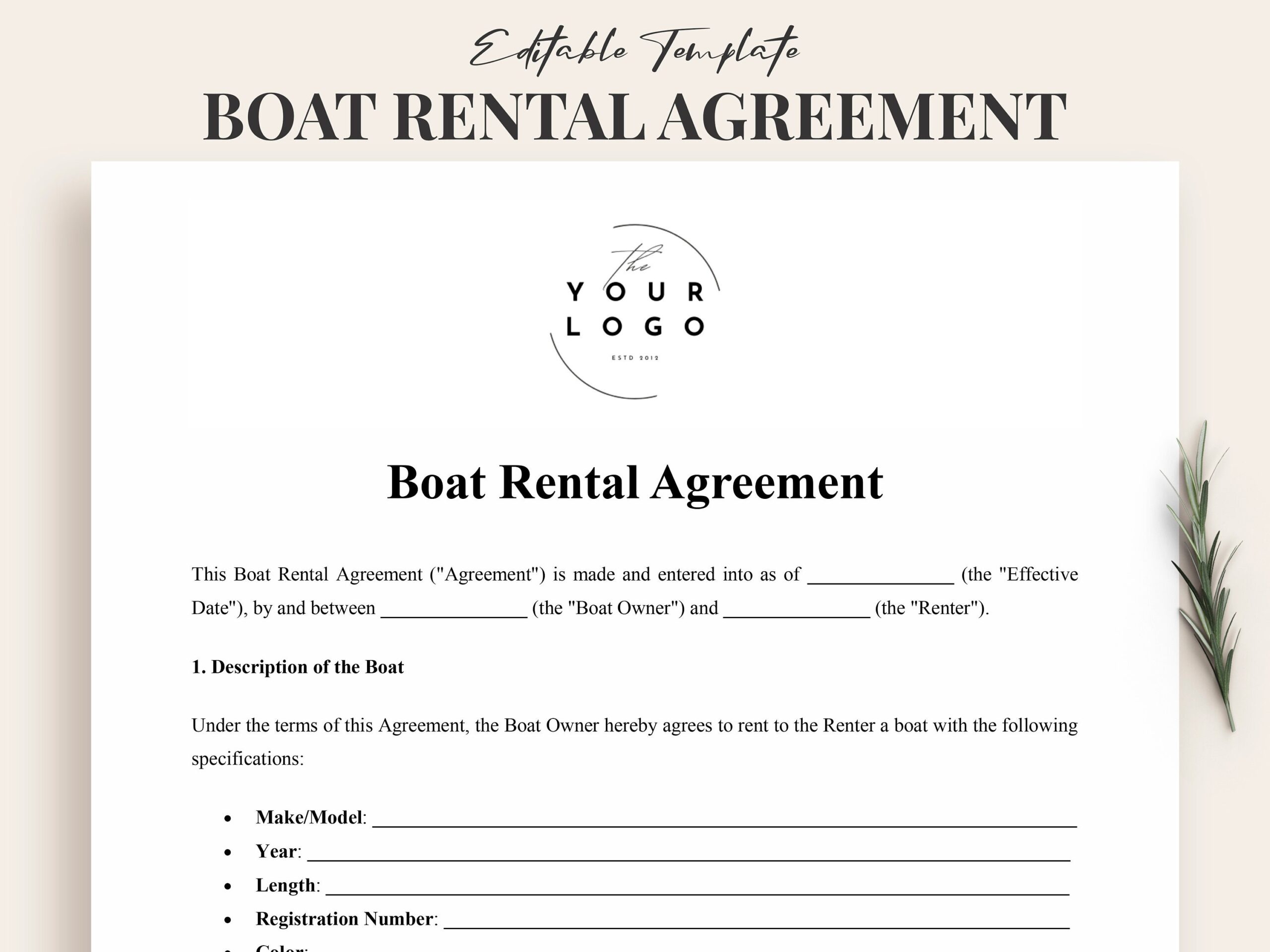 Boat Rental Agreement Template Yacht Rental Customizable Nautical Contract For Boat Owners And Renters Secure Marina Rental Form Etsy