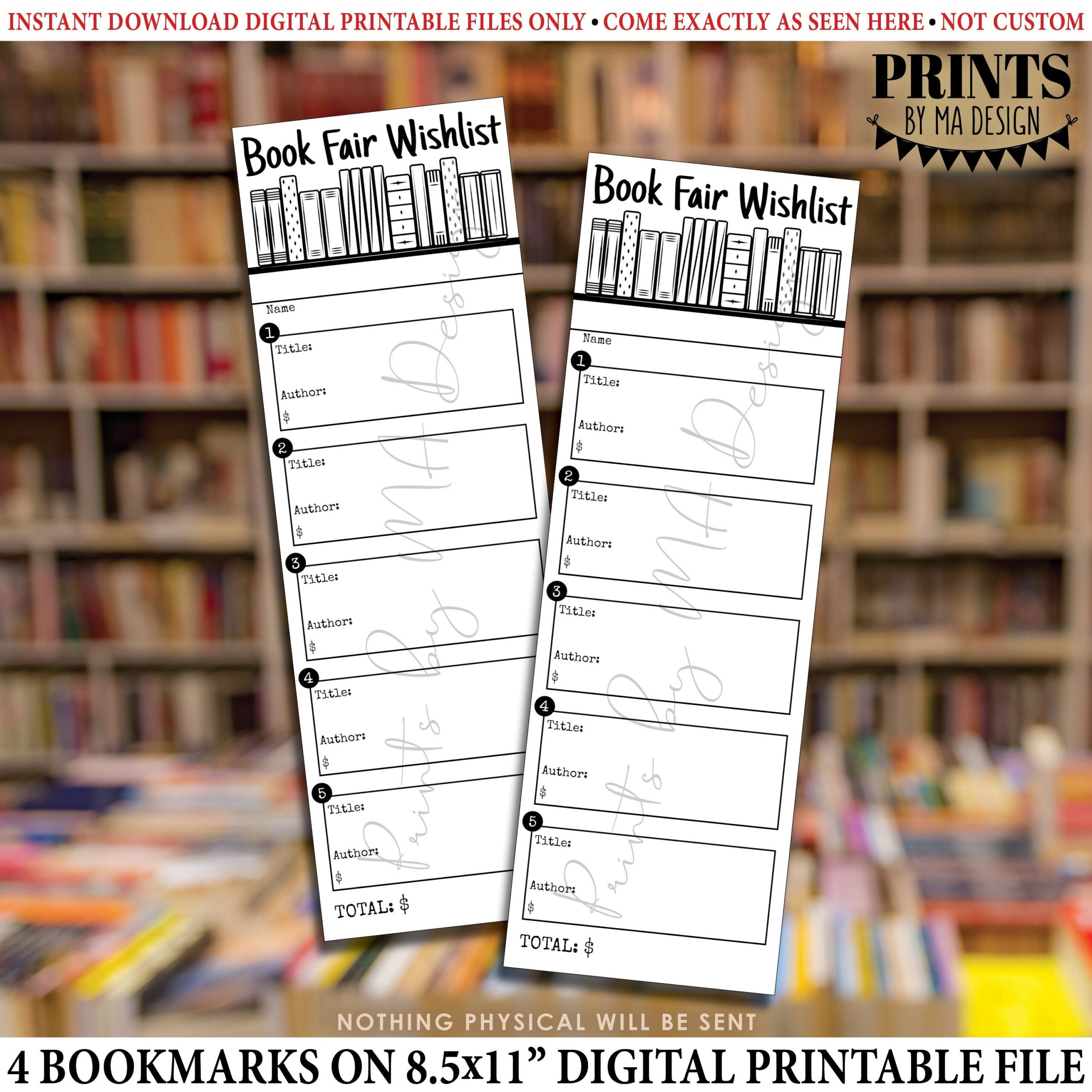Book Fair Wishlist Bookmark School Book Wish List 2 5x7 5 