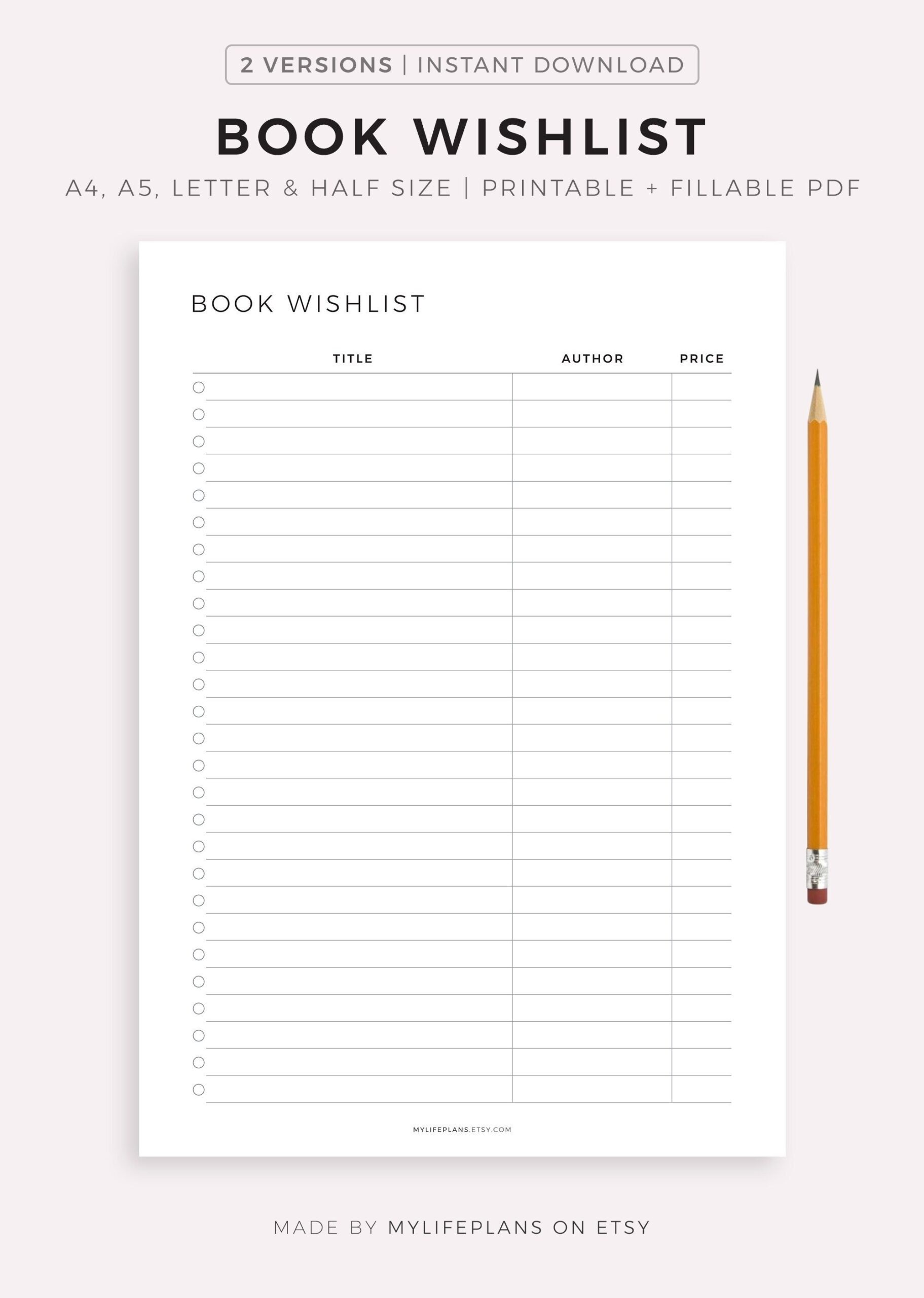 Book Wishlist Printable Template Book Shopping Wishlist Gift For 