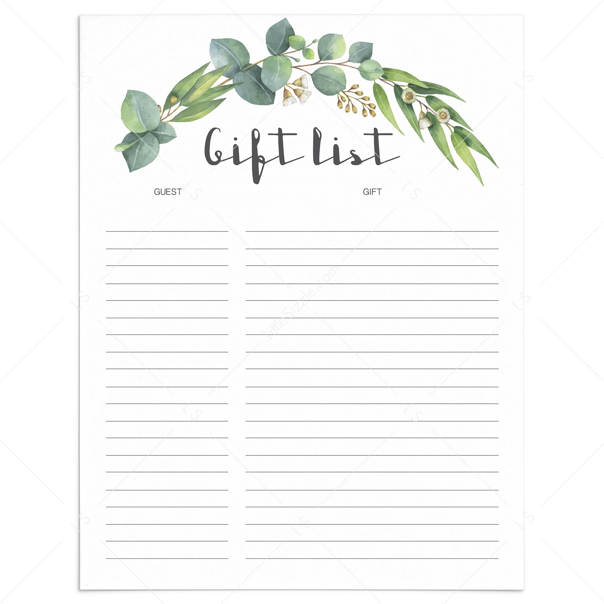 Botanical Gift Tracker Printable Instant Download PDF And JPG Files Worksheets Library
