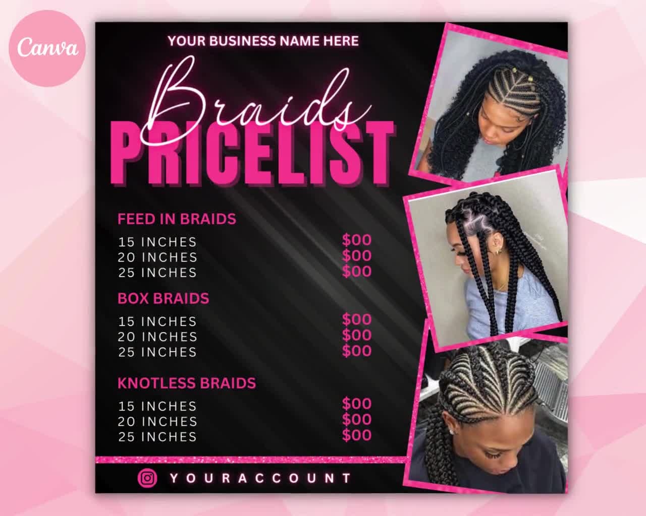 Braids Price List Template