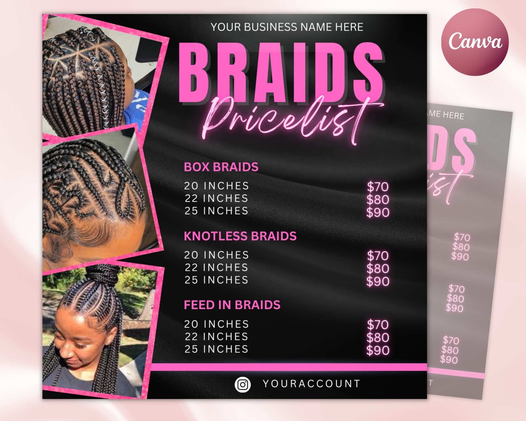 Braids Price List Flyer Templates Beauty Salon Hair Stylist 