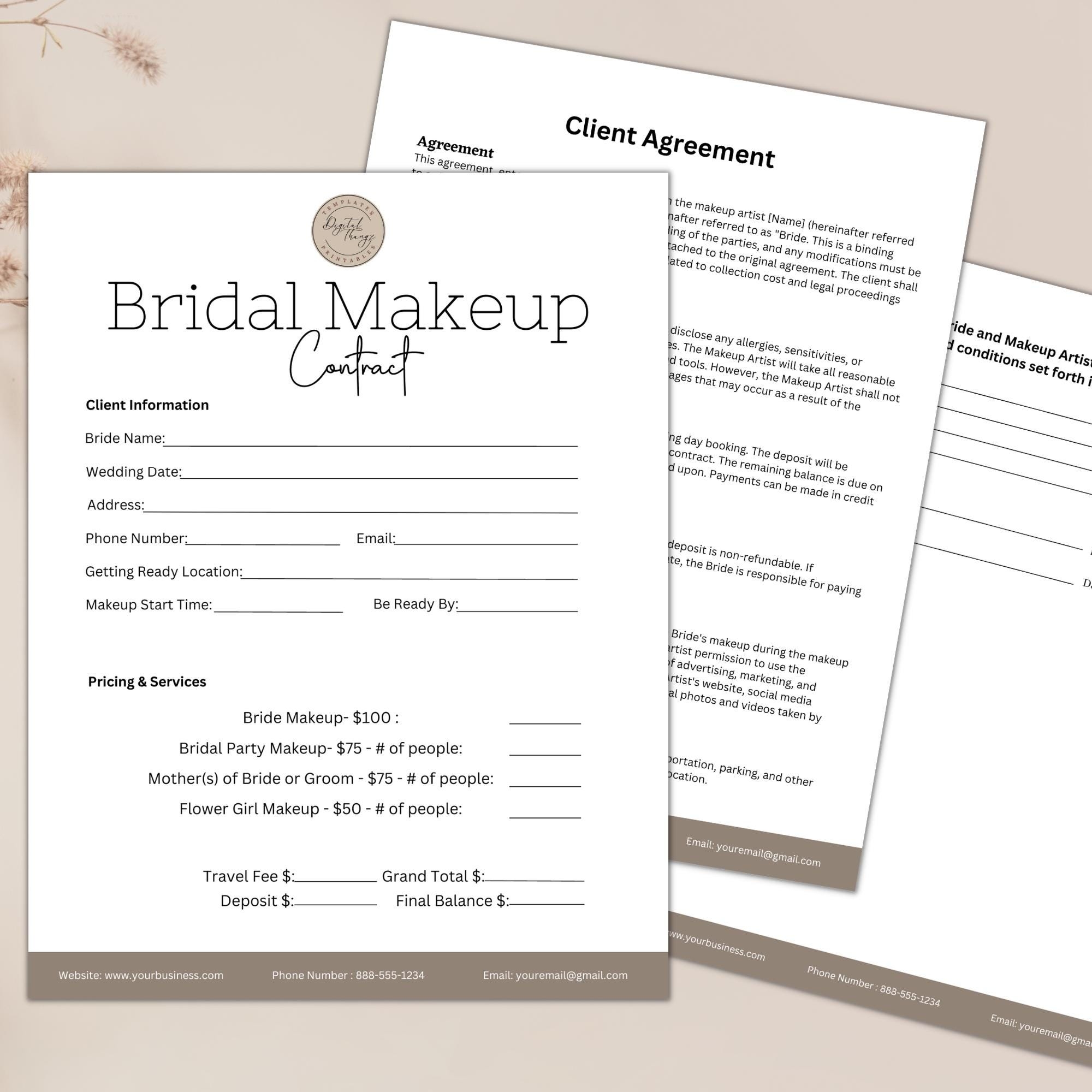 Bridal Makeup Contract Editable Bridal Makeup Artist Contract 