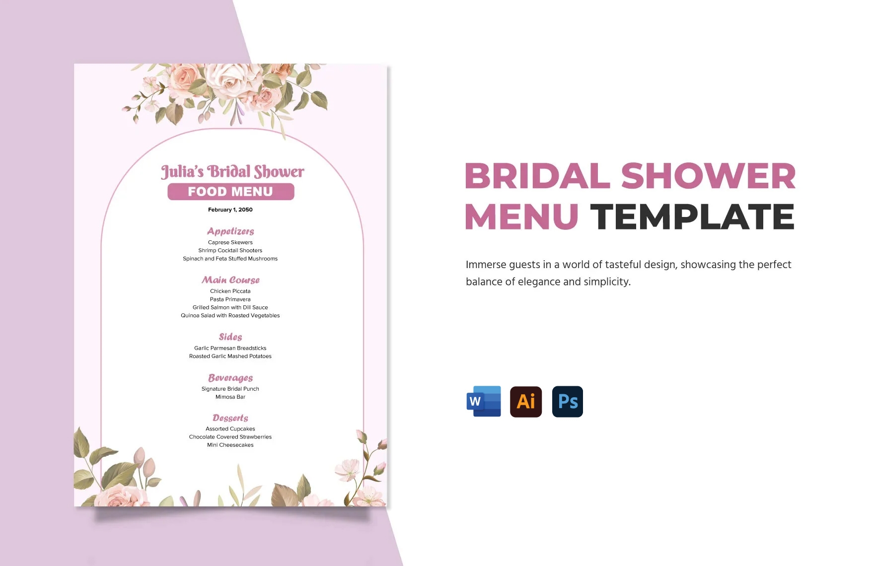 Bridal Shower Menu Template In Word PSD Illustrator Download Template 