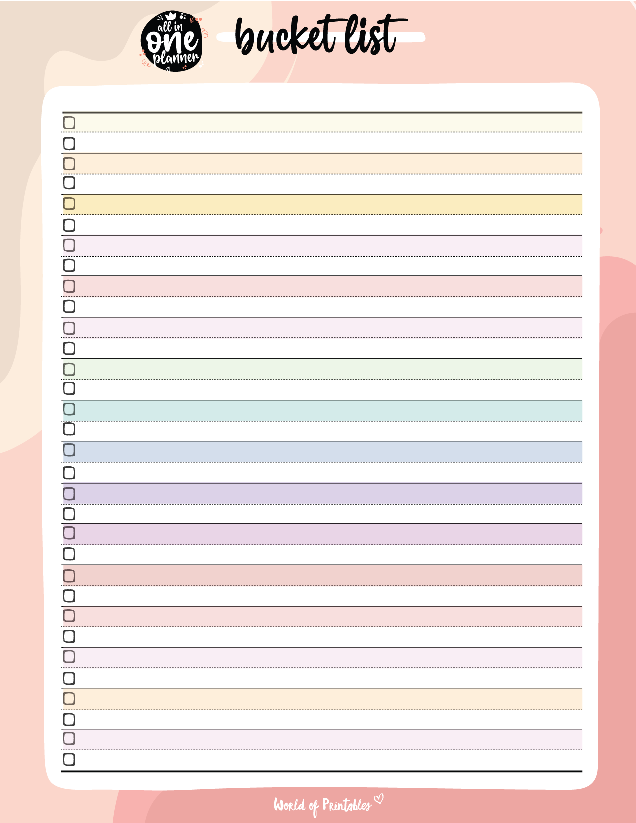 Cute Printable Bucket List Template