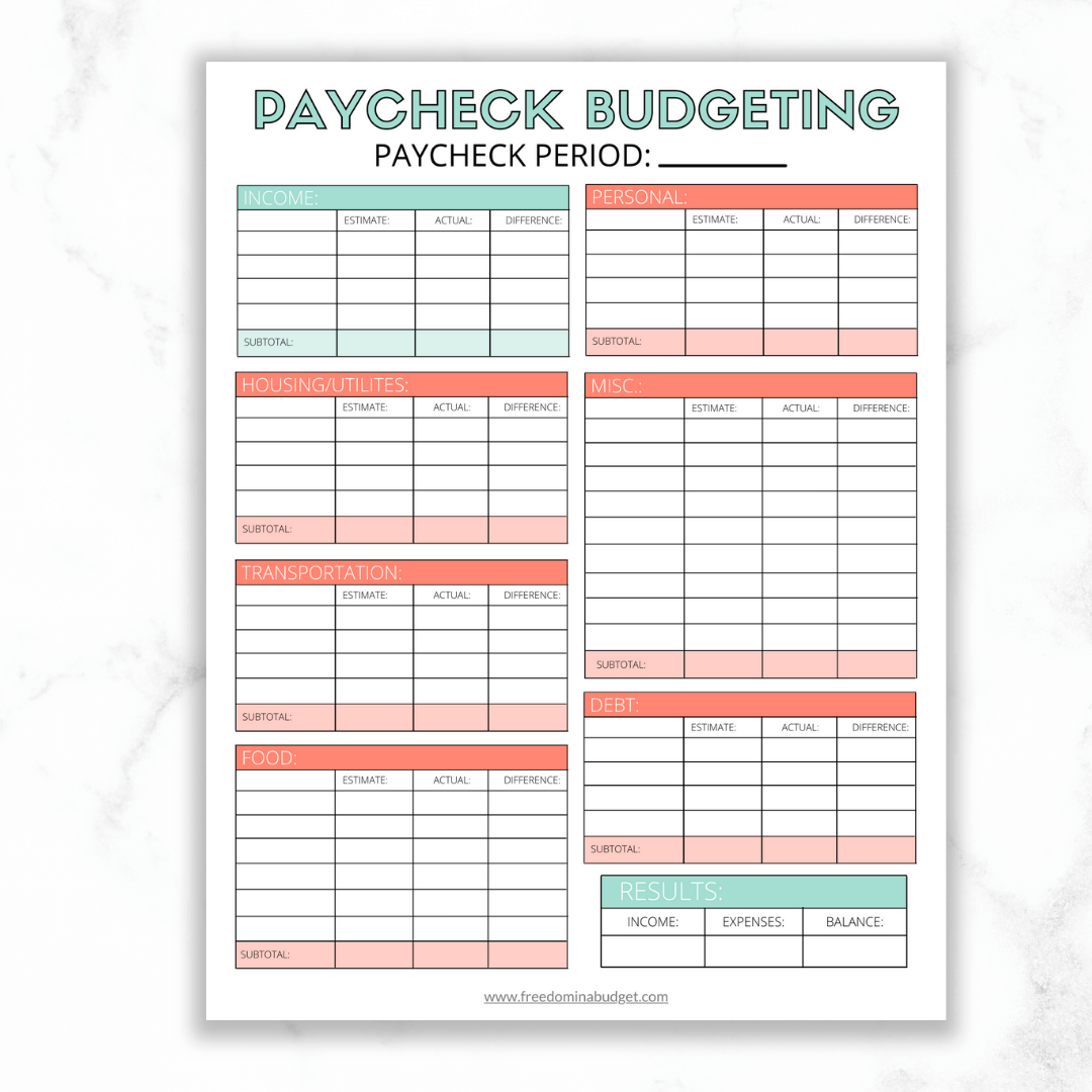 Weekly Paycheck Budget Template Free Printable
