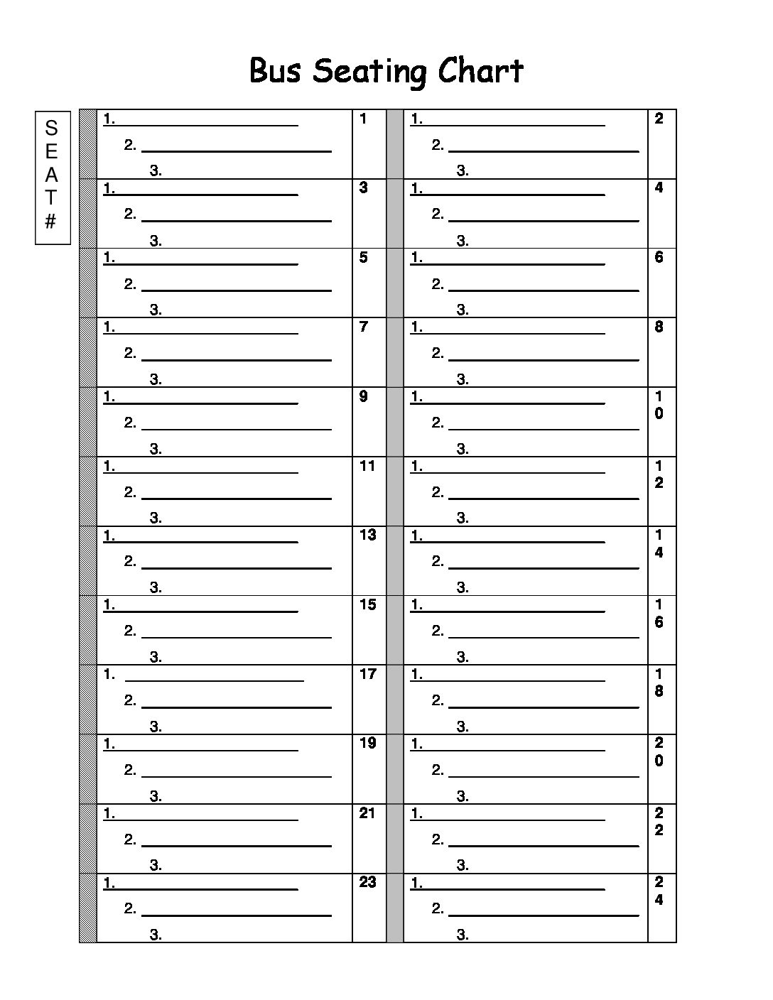 Bus Seating Chart Template Free