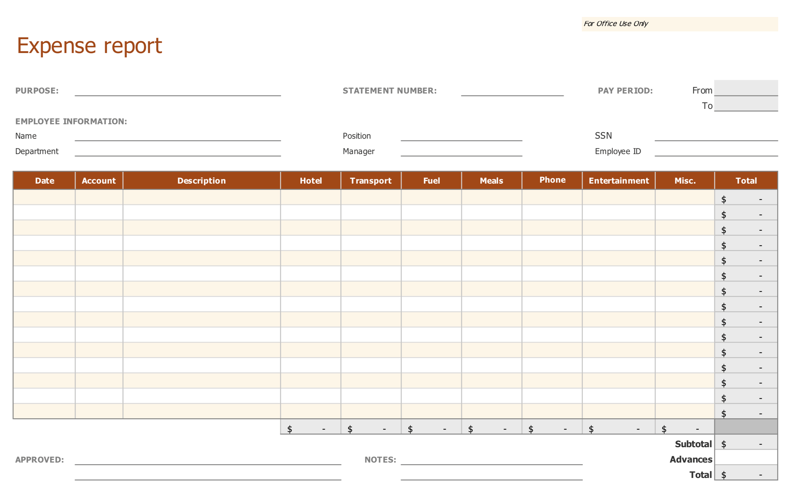 Expense List Template