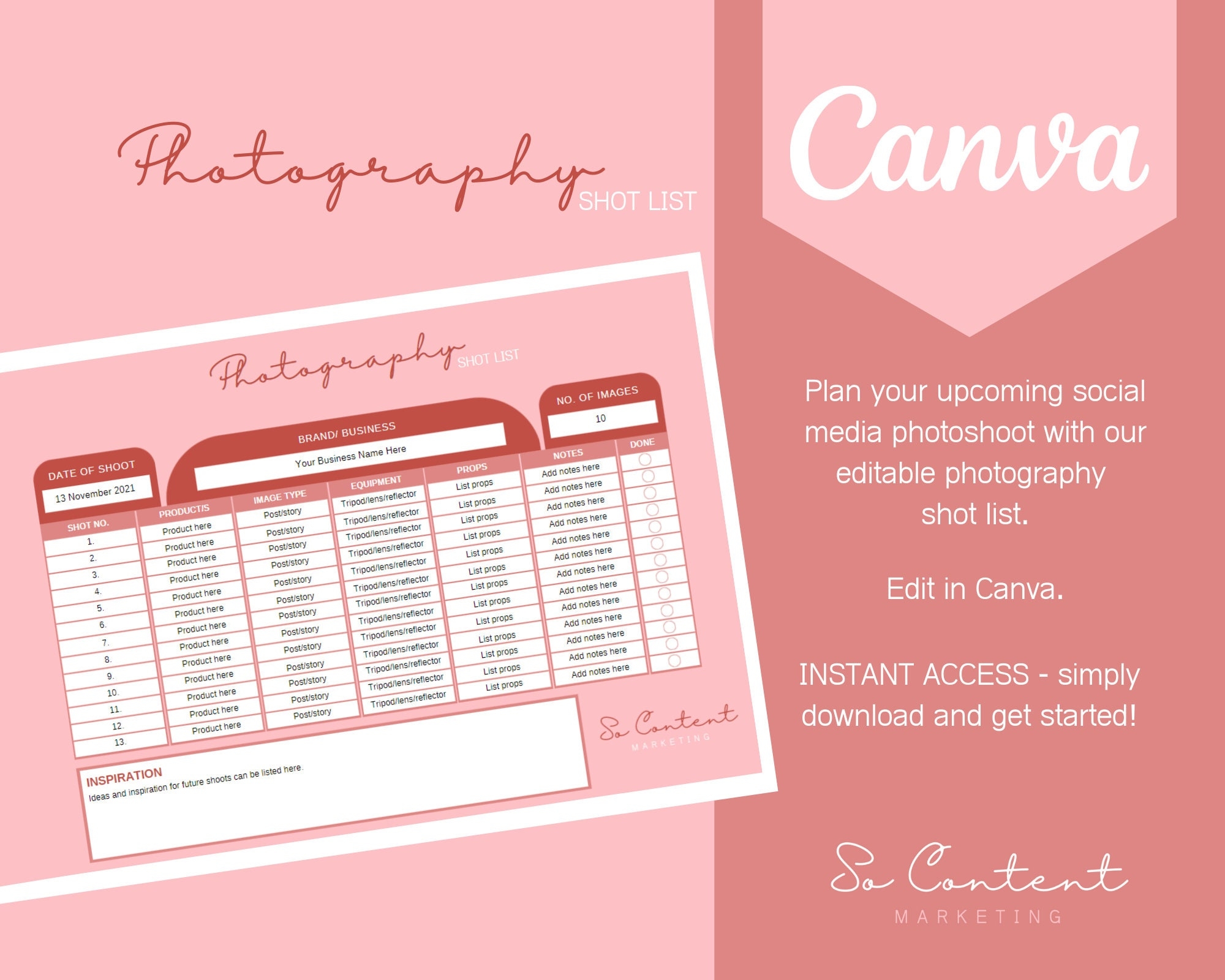 Photo Shot List Template