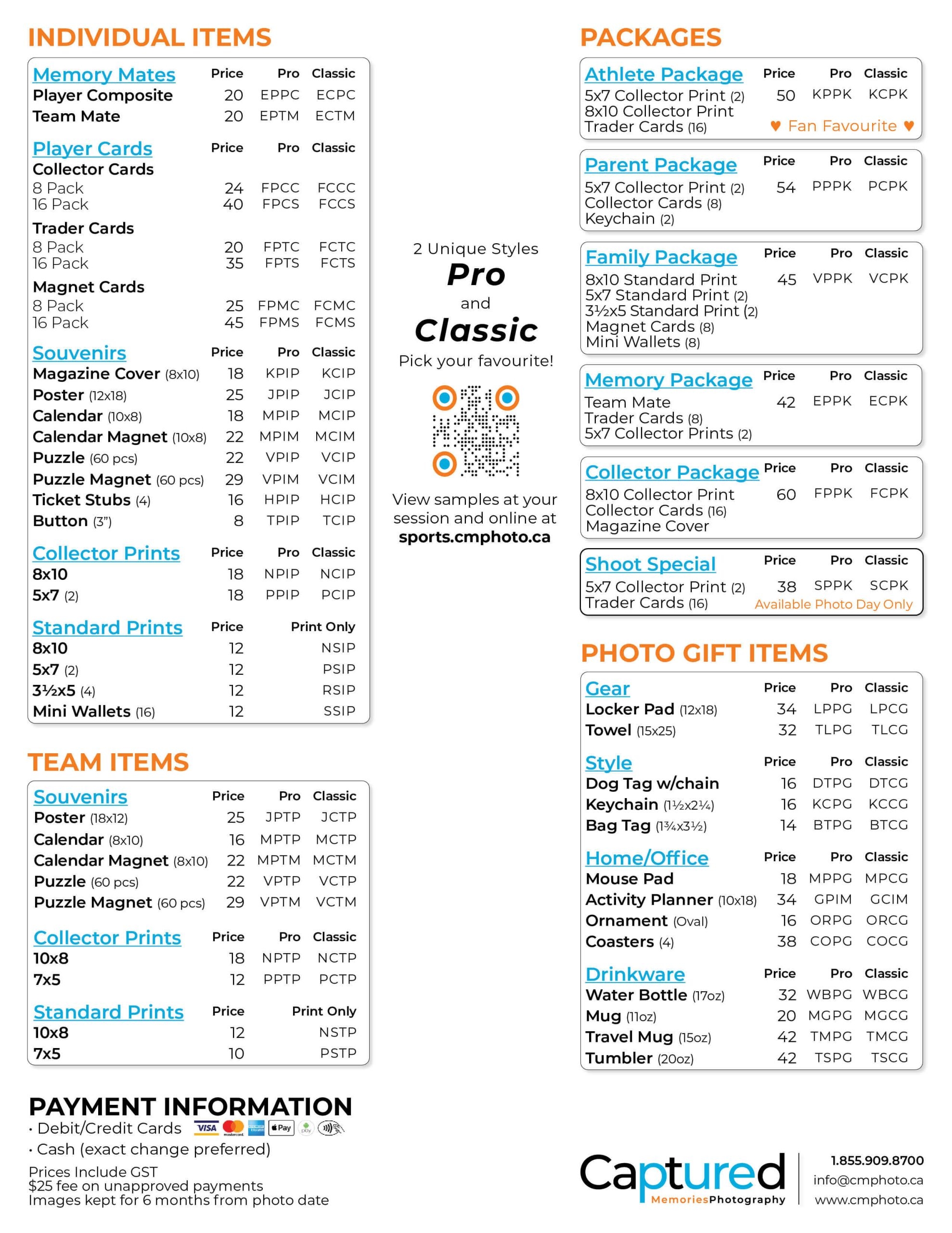 Captured Memories Photography Team Sports Photography Pricelist