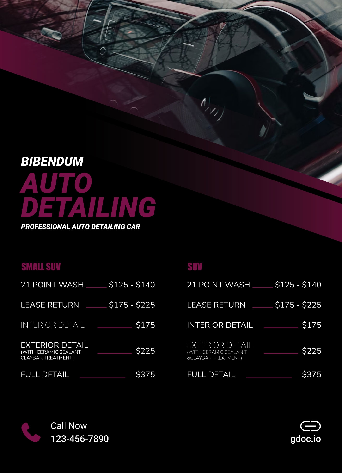 Auto Detail Price List Template