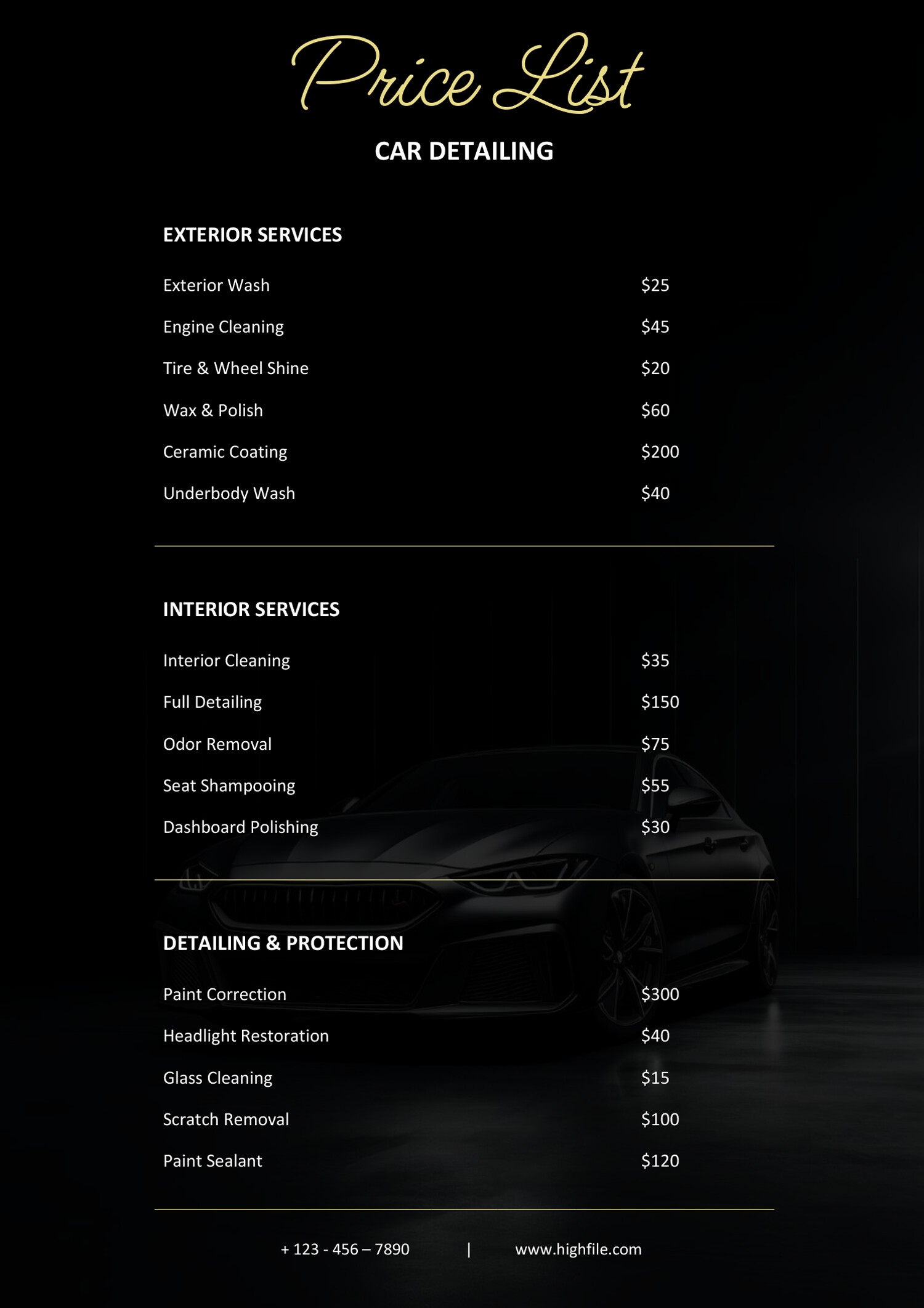 Car Detailing Price List Template Word Google Docs Highfile