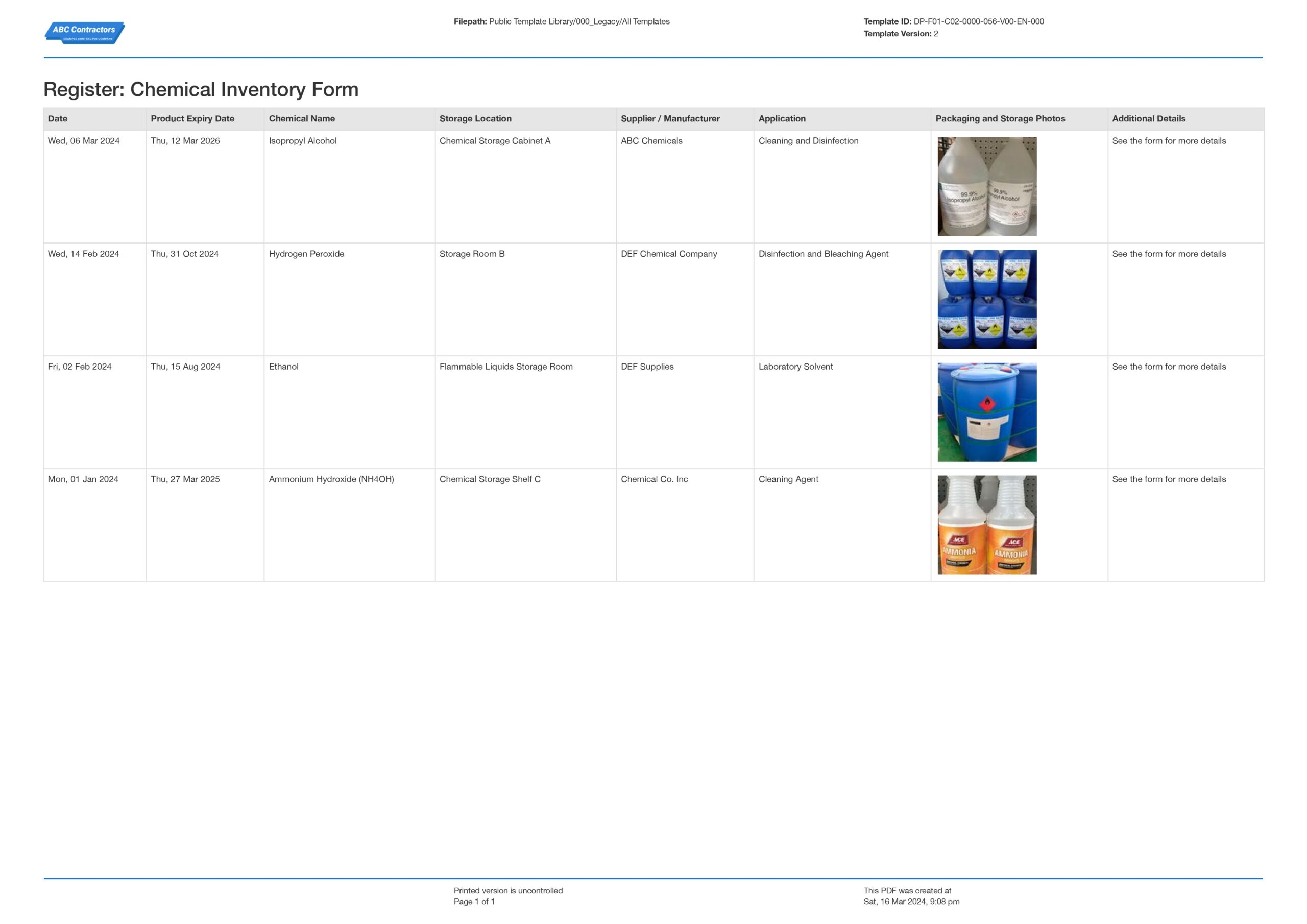 Osha Chemical Inventory List Template