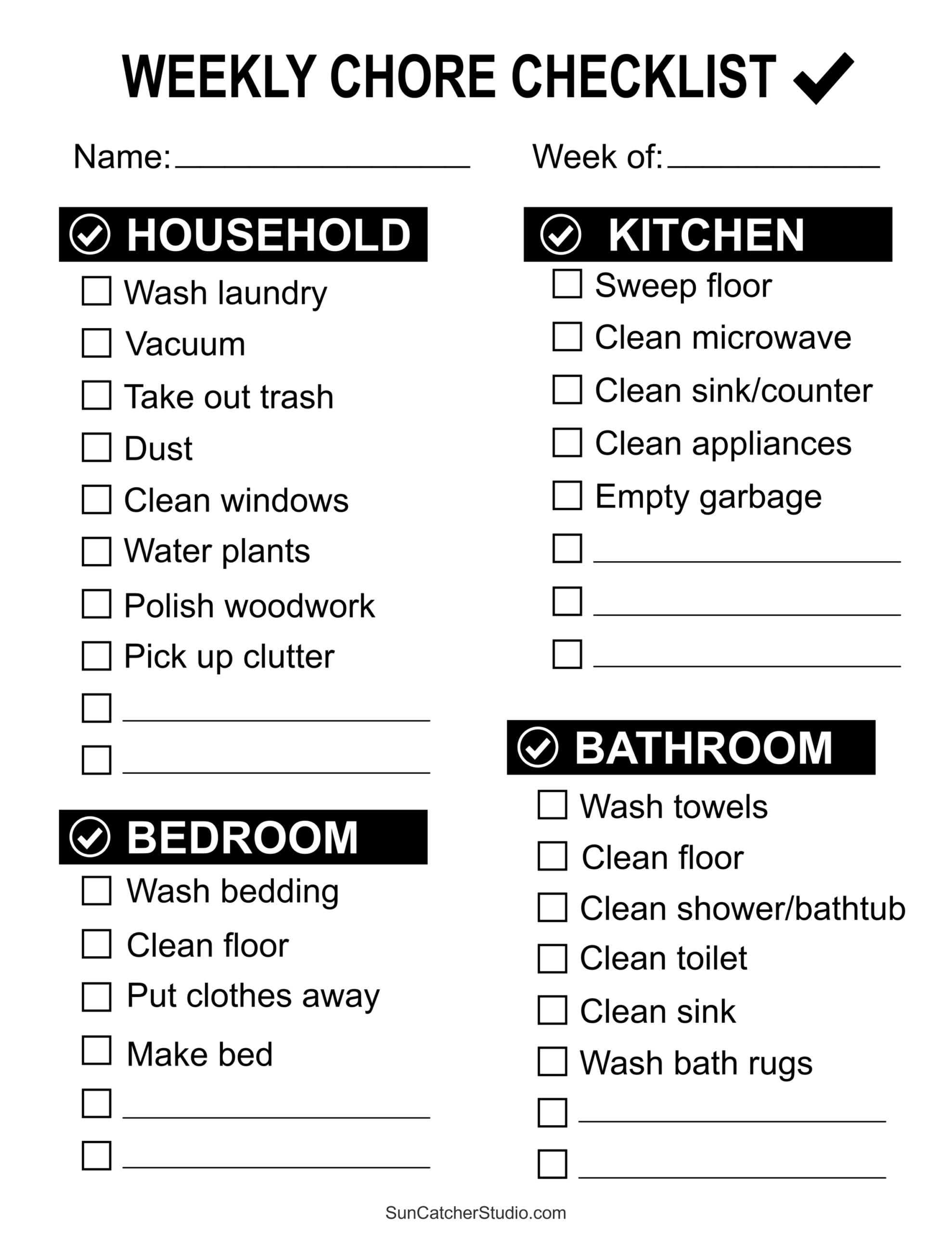 Chore Charts Printable Editable Daily U0026 Weekly Templates Free 