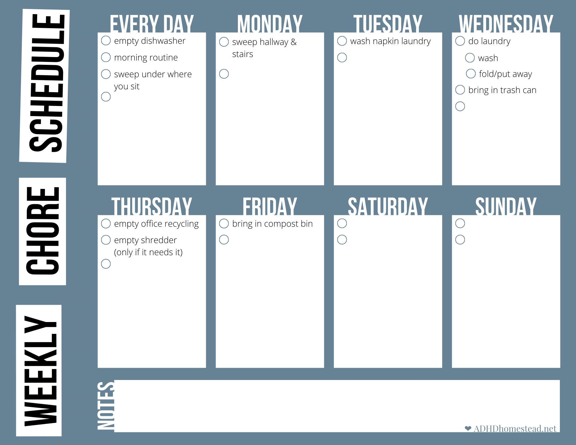 Chore List Template For Adults