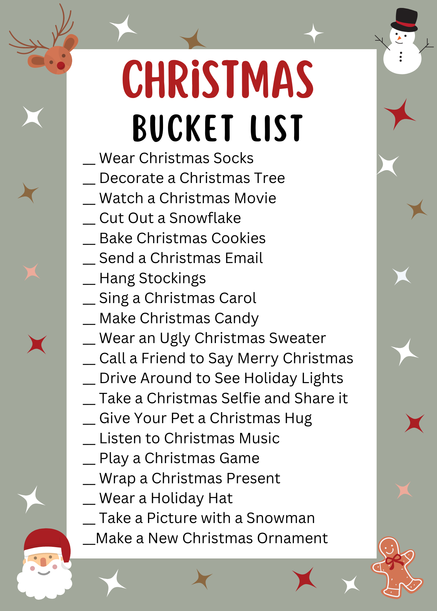 Christmas Bucket List Template