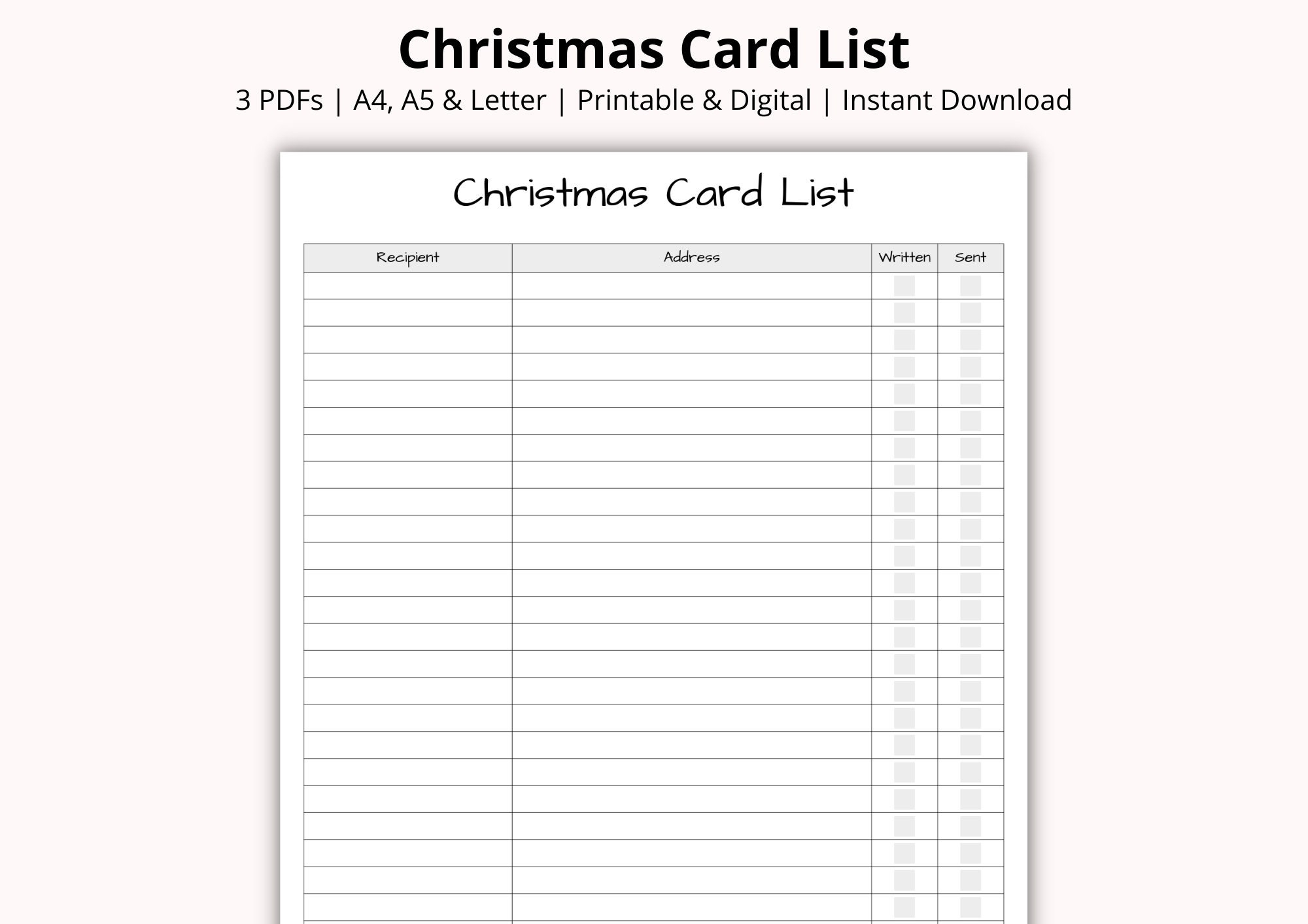 Christmas Card Address List Template