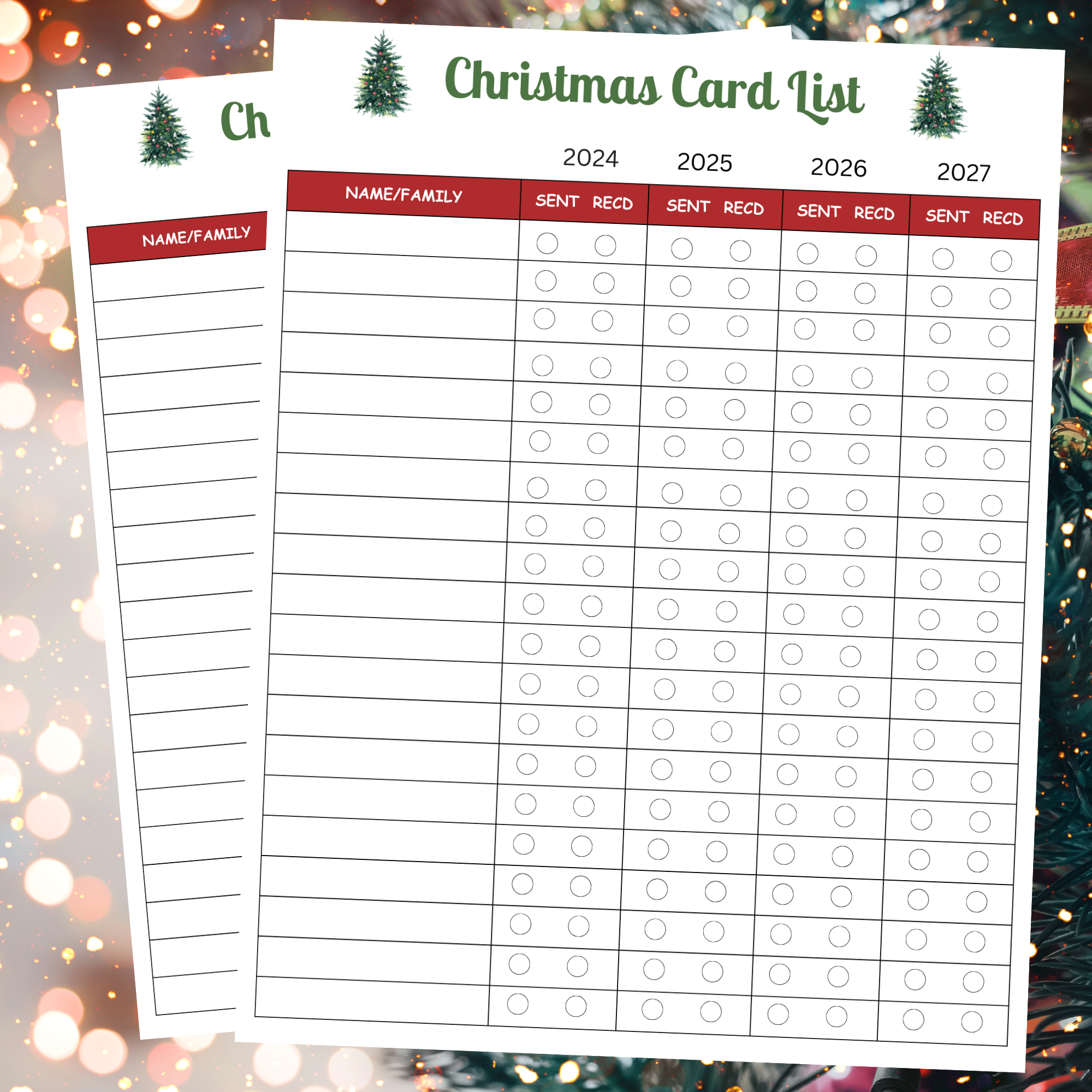 Christmas Card List Printable Checklist INSTANT DOWNLOAD 