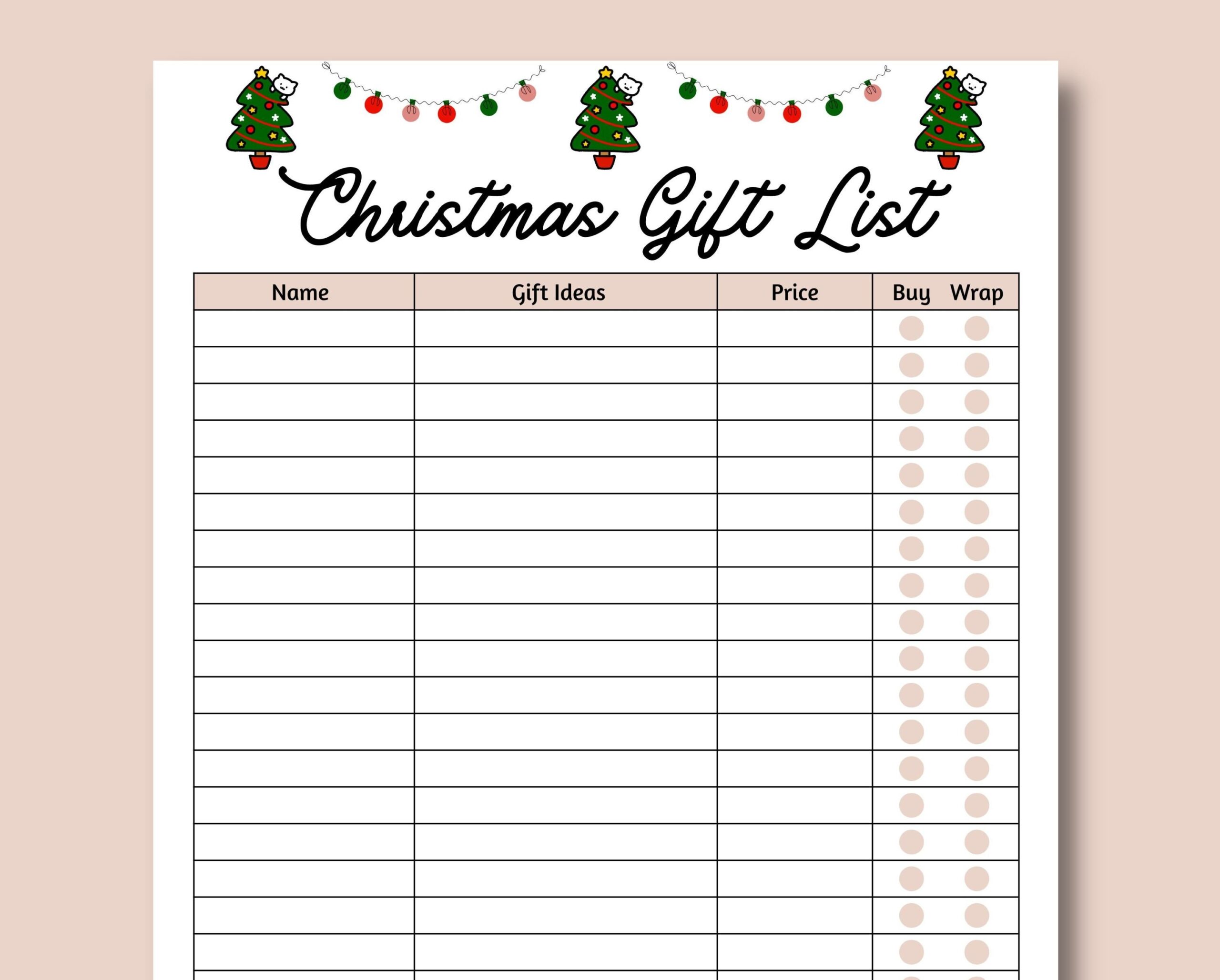Xmas Present List Template