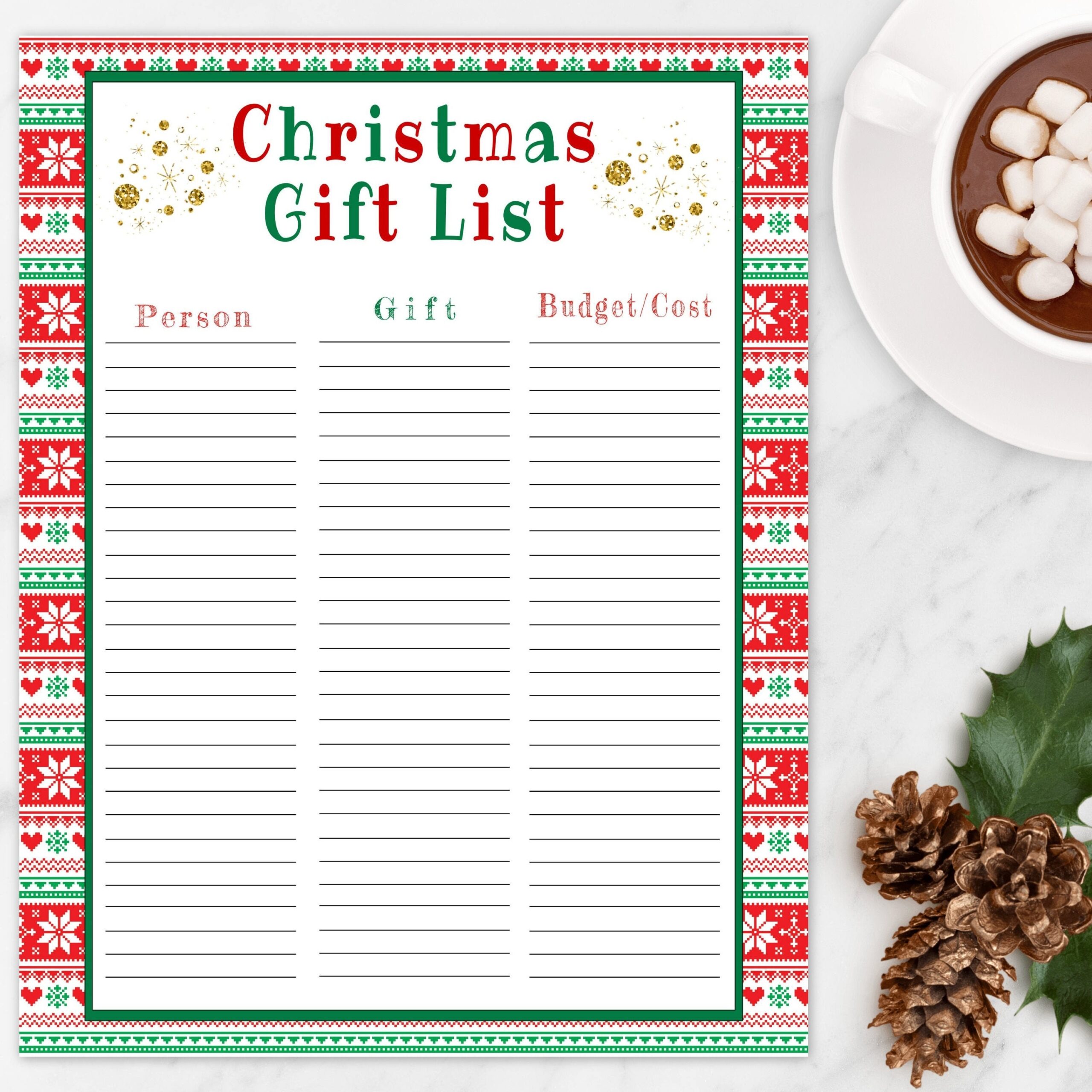Xmas Gift List Template