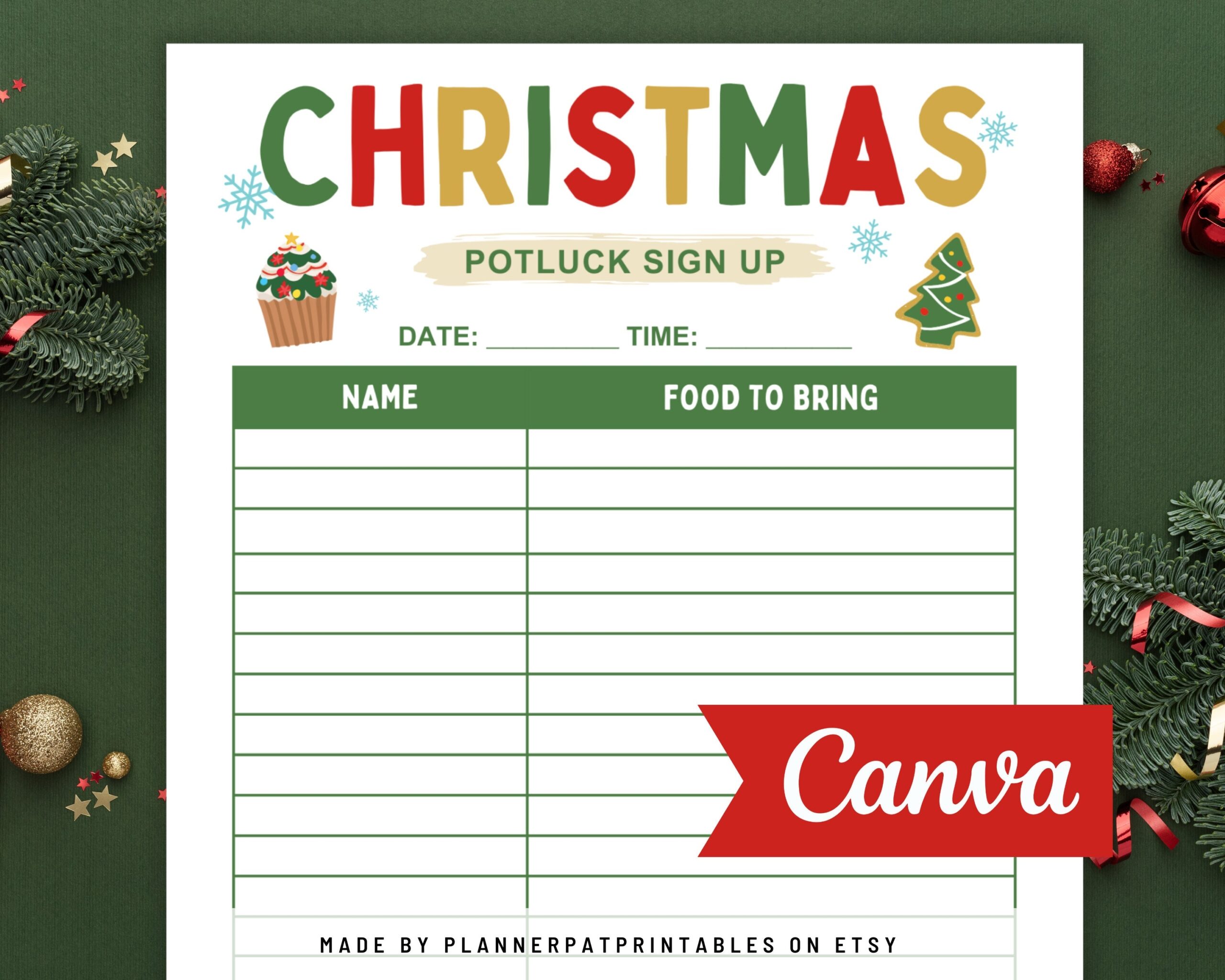 Christmas Potluck Sign Up Sheet Printable Holiday Potluck Party 