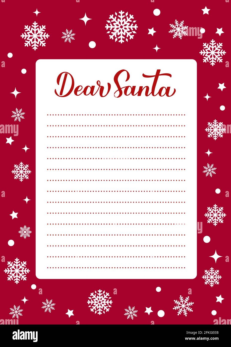 Christmas Wish List Card Dear Santa Calligraphy Hand Lettering On Red Background With Snowflakes Letter To Santa Claus Vector Template Stock Vector Image U0026 Art Alamy