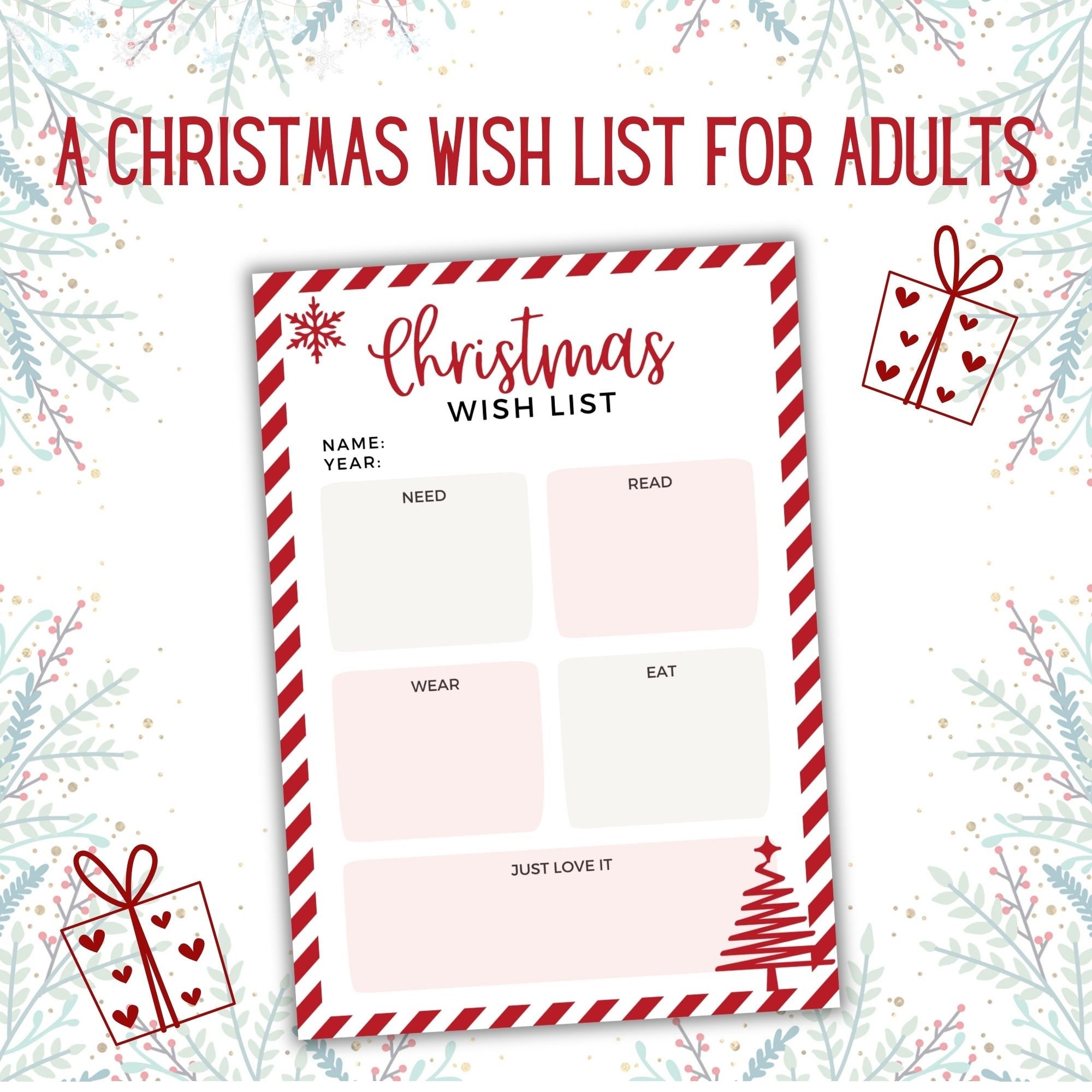 Christmas Wish List For Adults Printable PDF Christmas Wish 