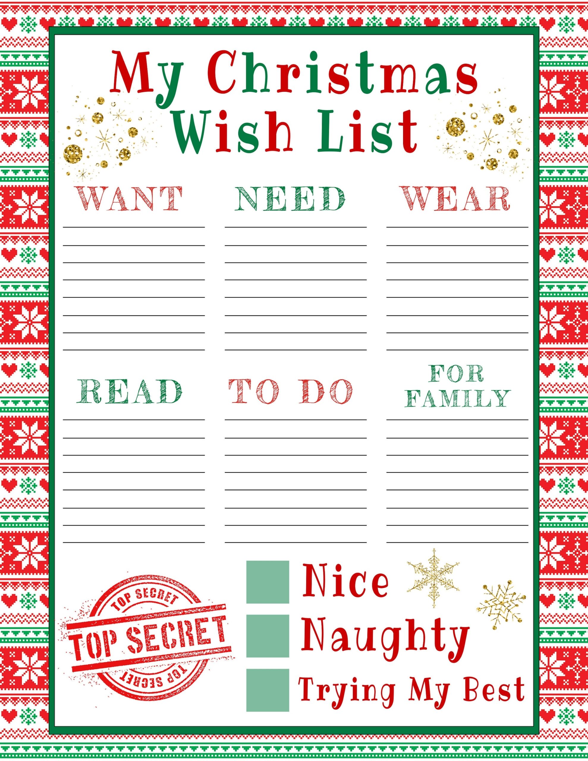 Kids Christmas List Template