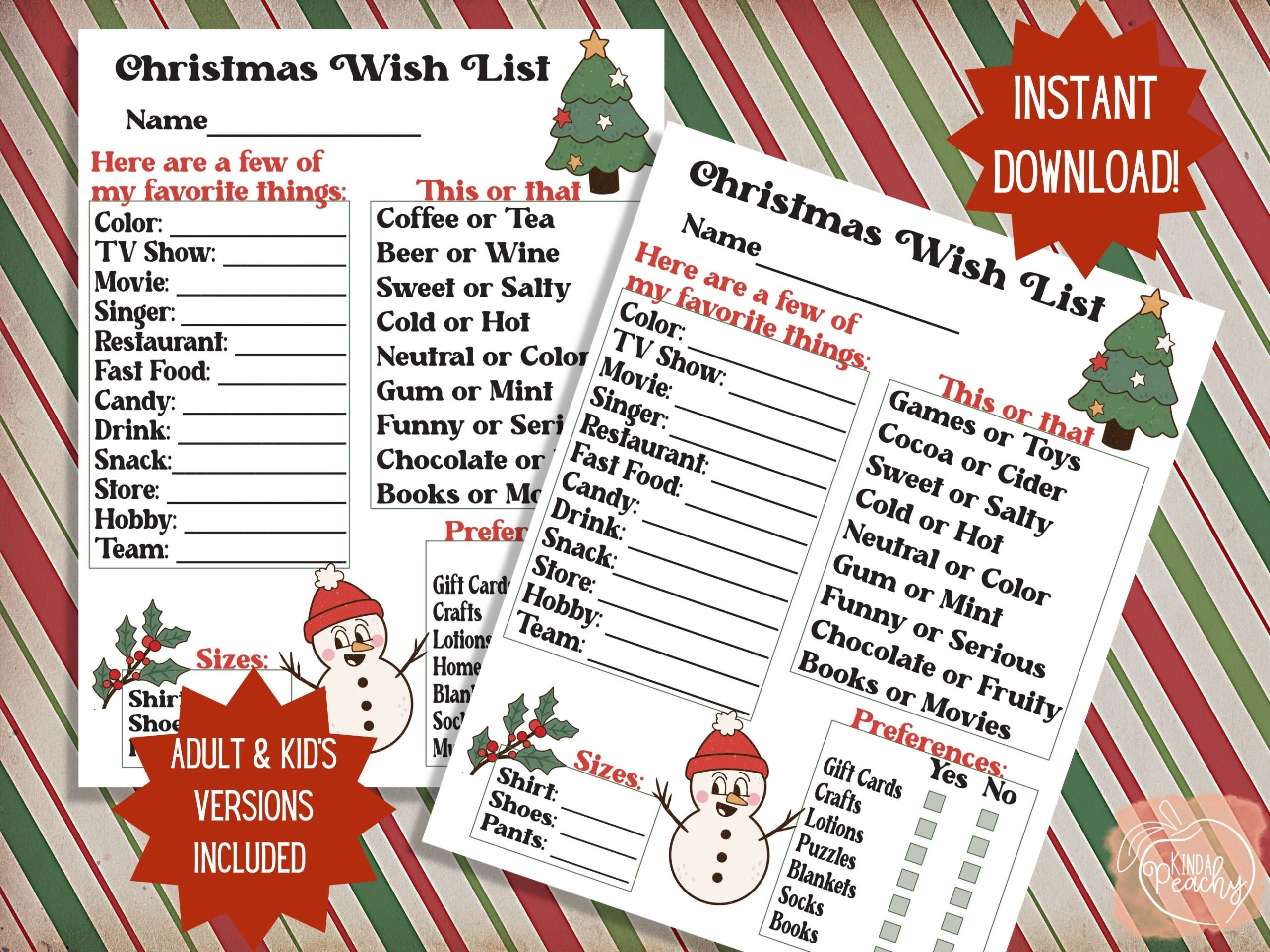 Christmas Wish Lists Printable Secret Santa Letter To Santa Wish List Adult Wish List Kids Wish List Retro Christmas Etsy