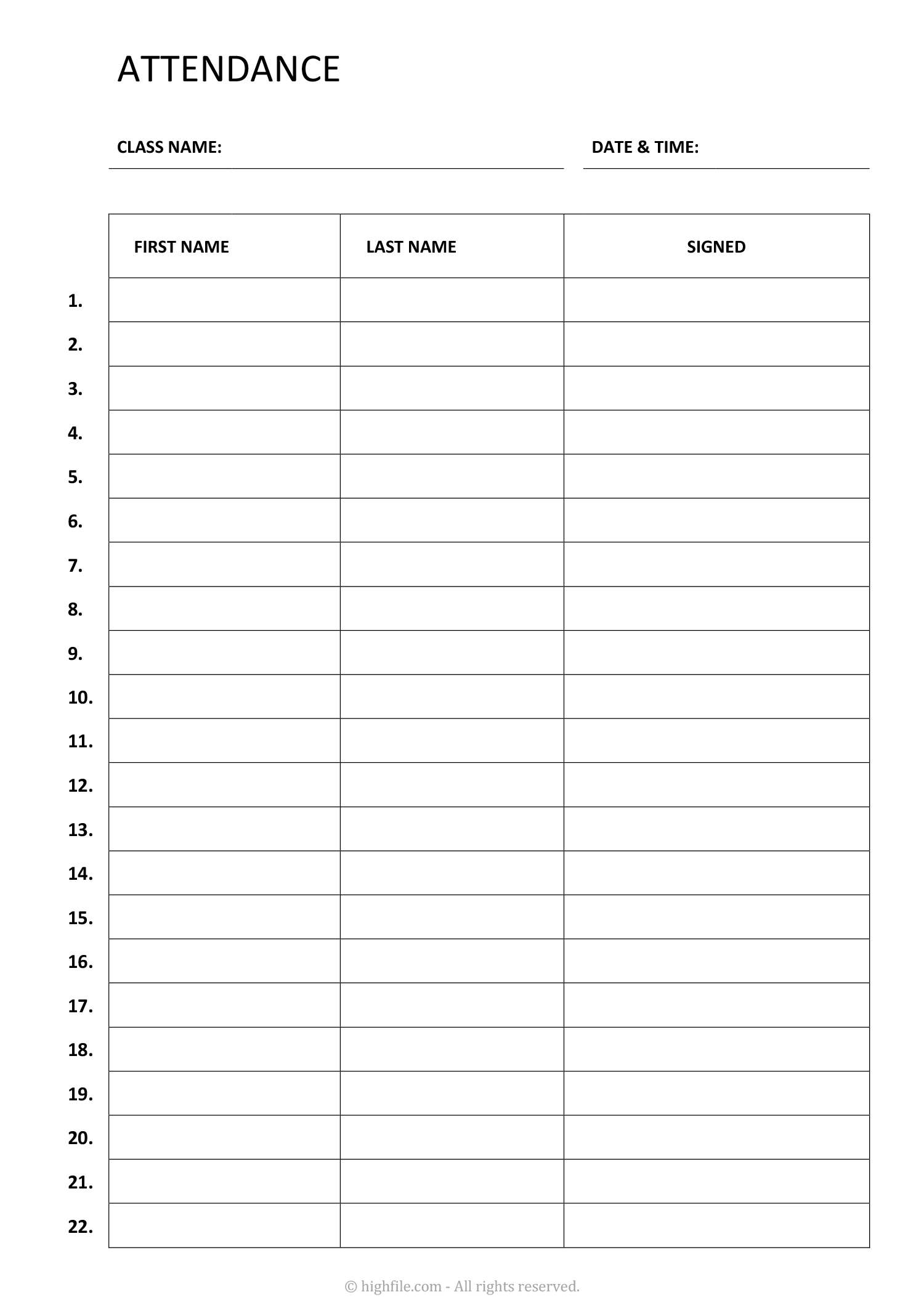 Class List Template Word