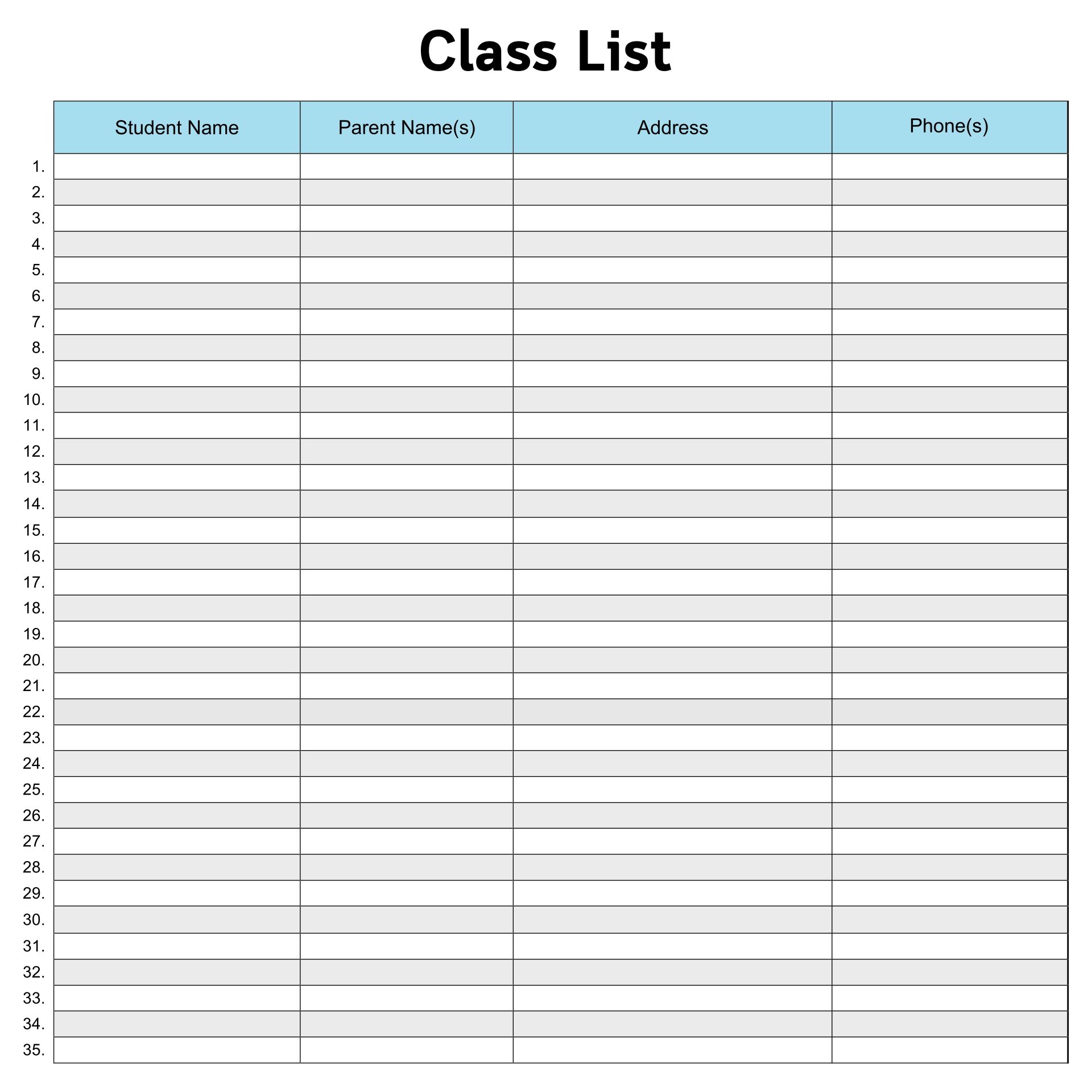 Class List Template