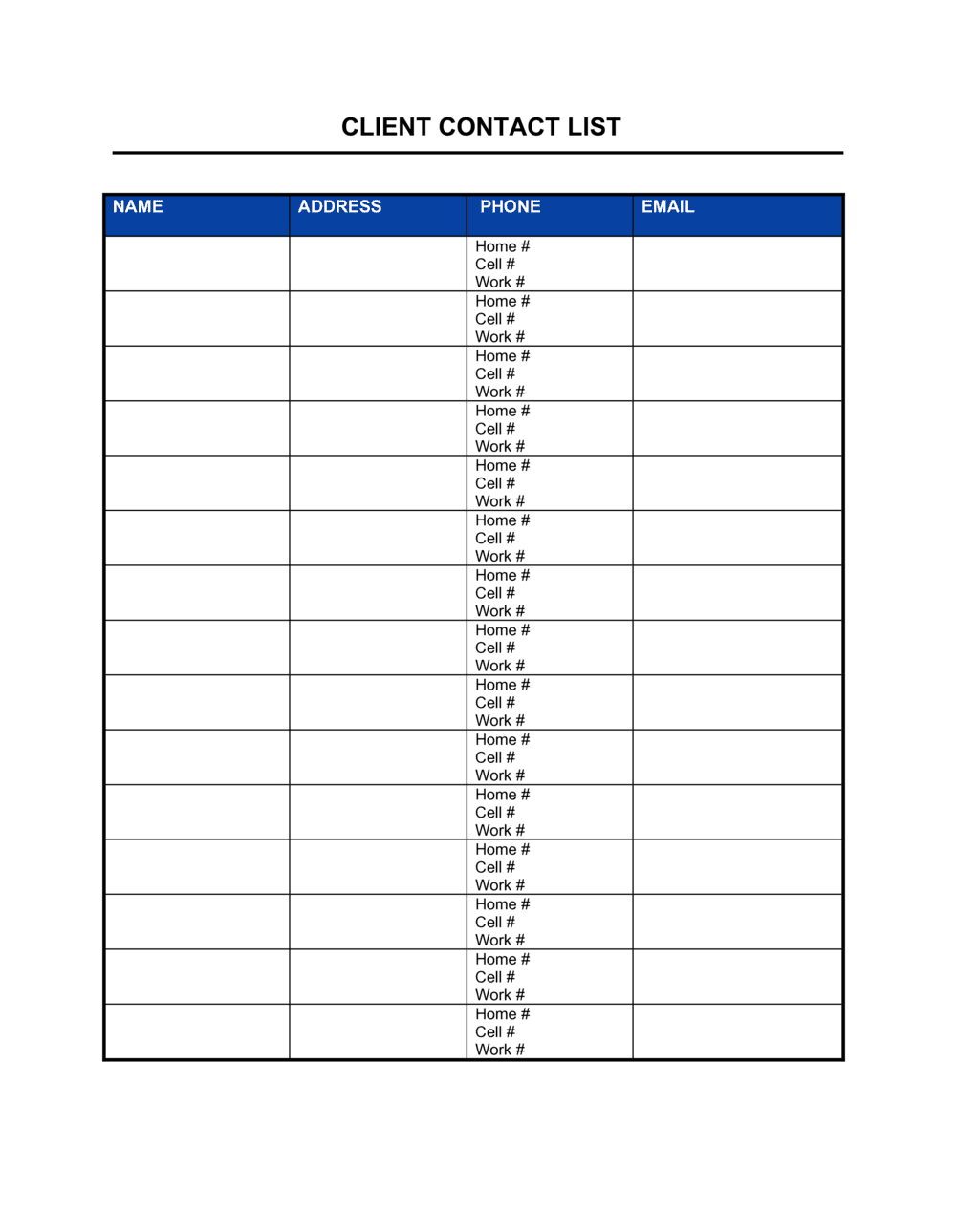 Client Contact List Template