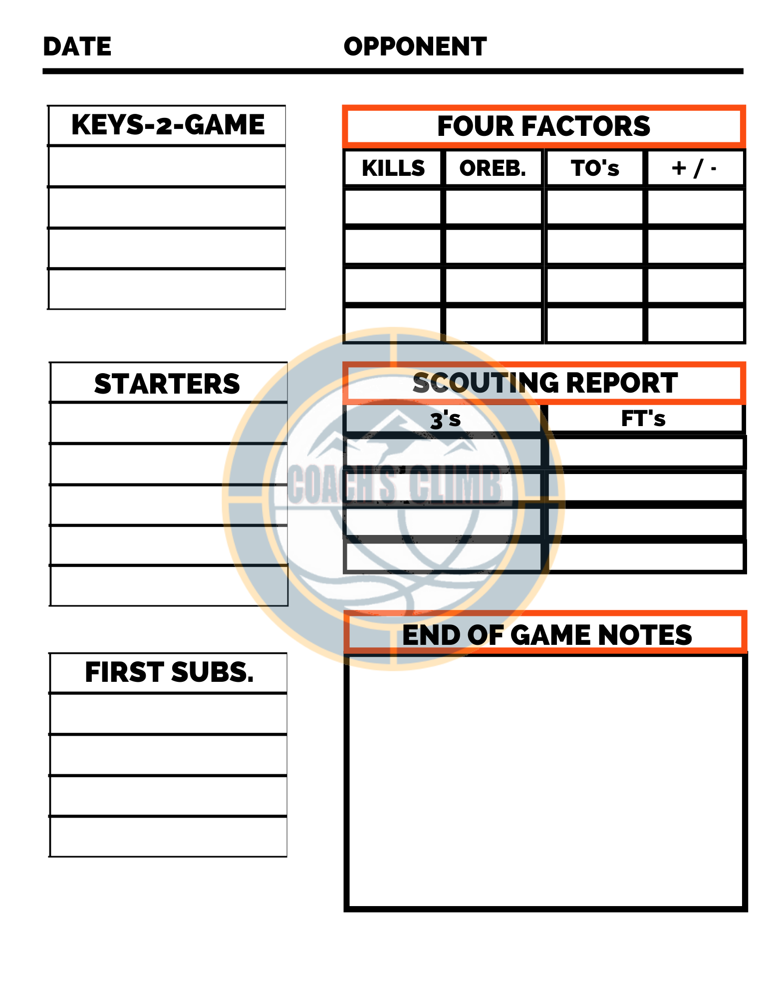 Printable Blank Basketball Scouting Report Template