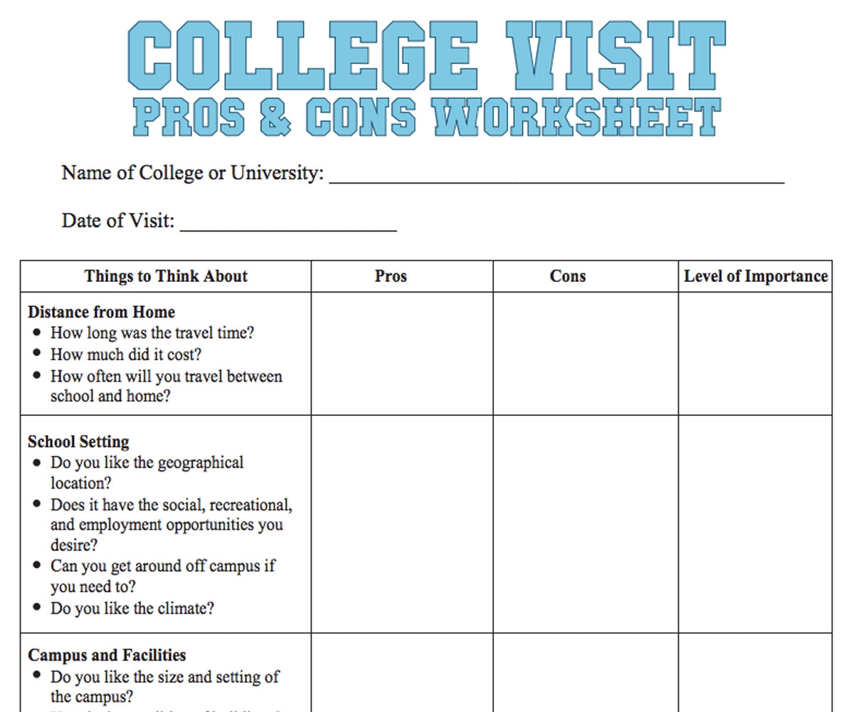 College Pros And Cons List Template