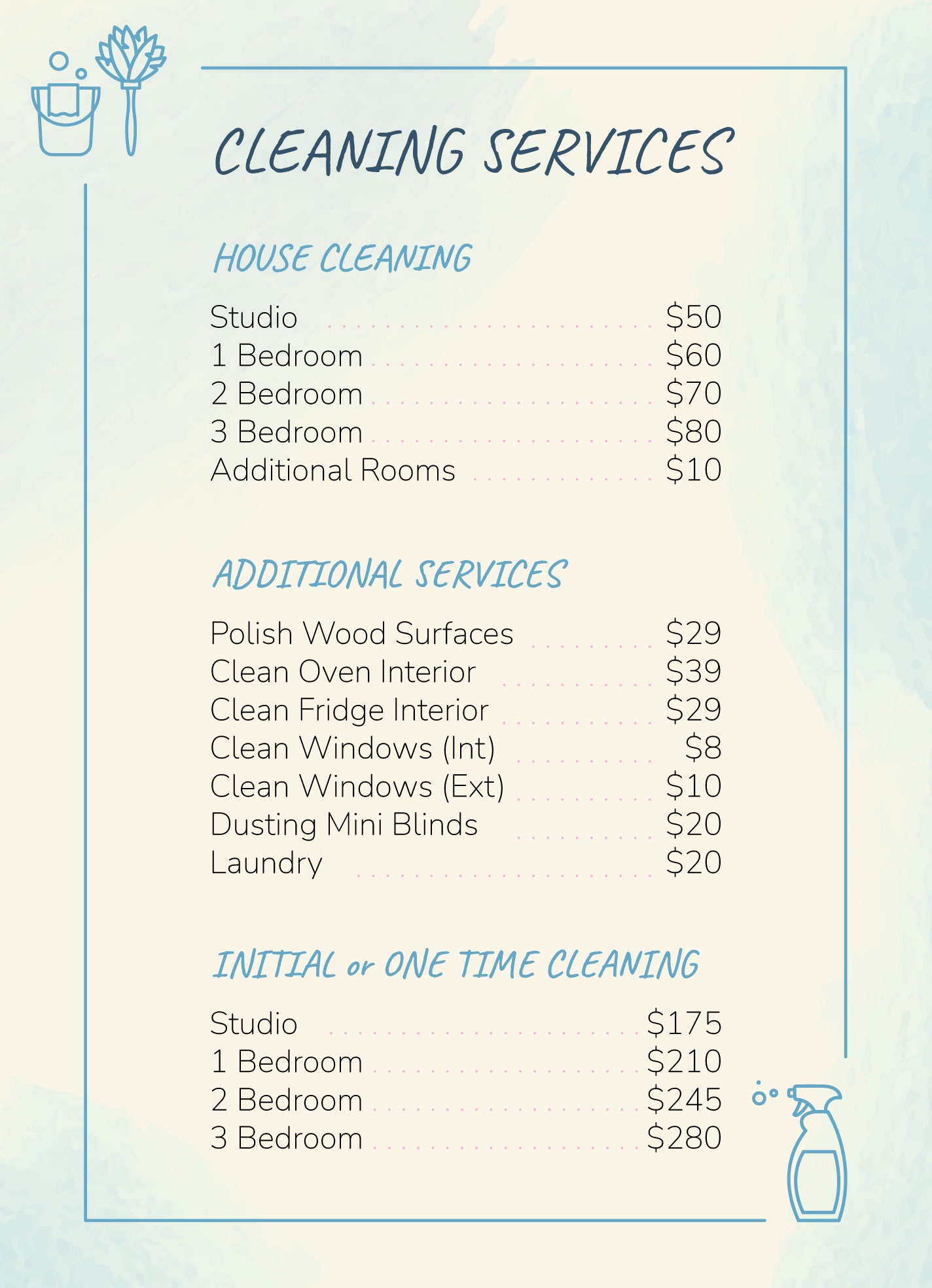 Commercial Cleaning Services Price List Template