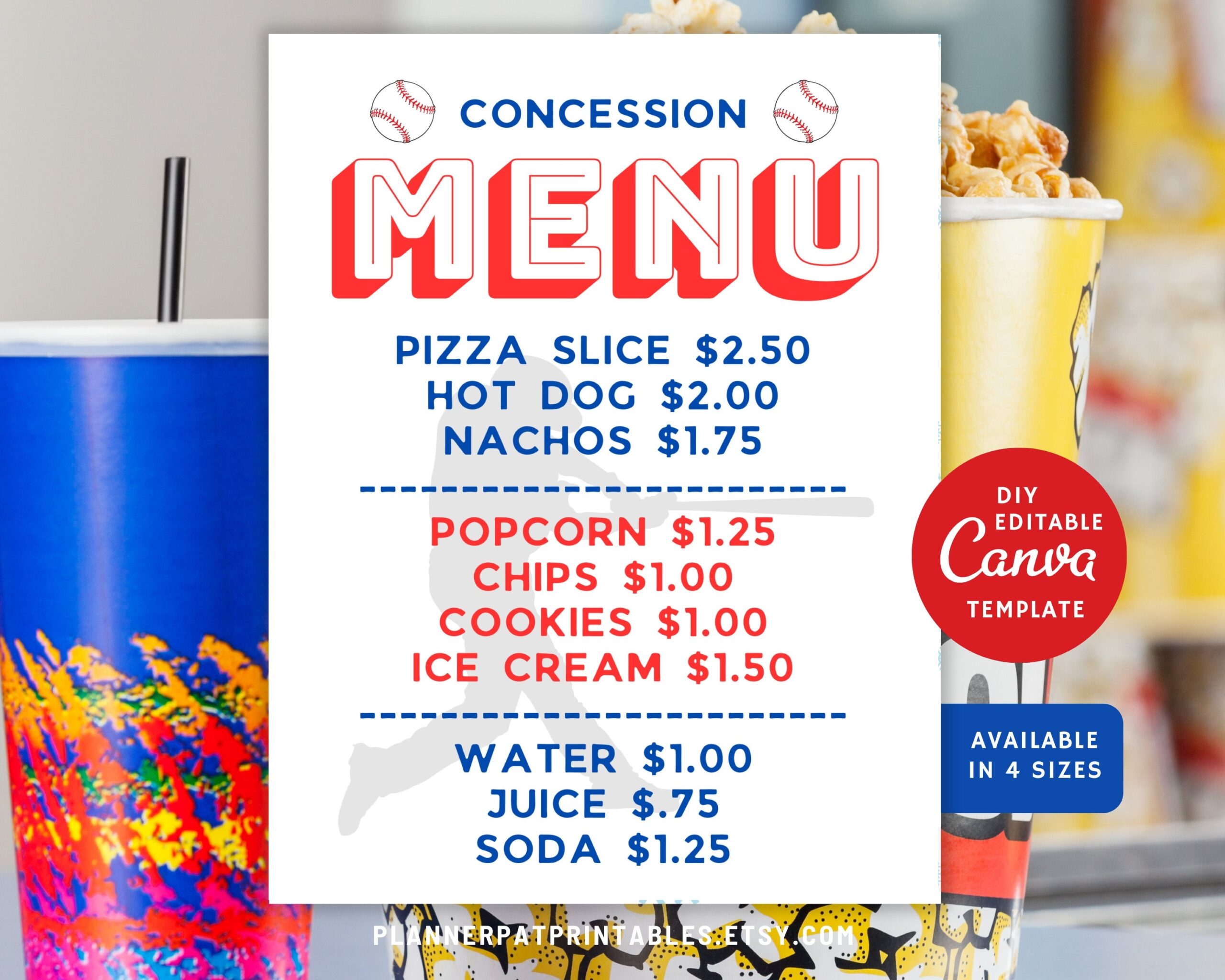Concession Stand Price Sheet Etsy