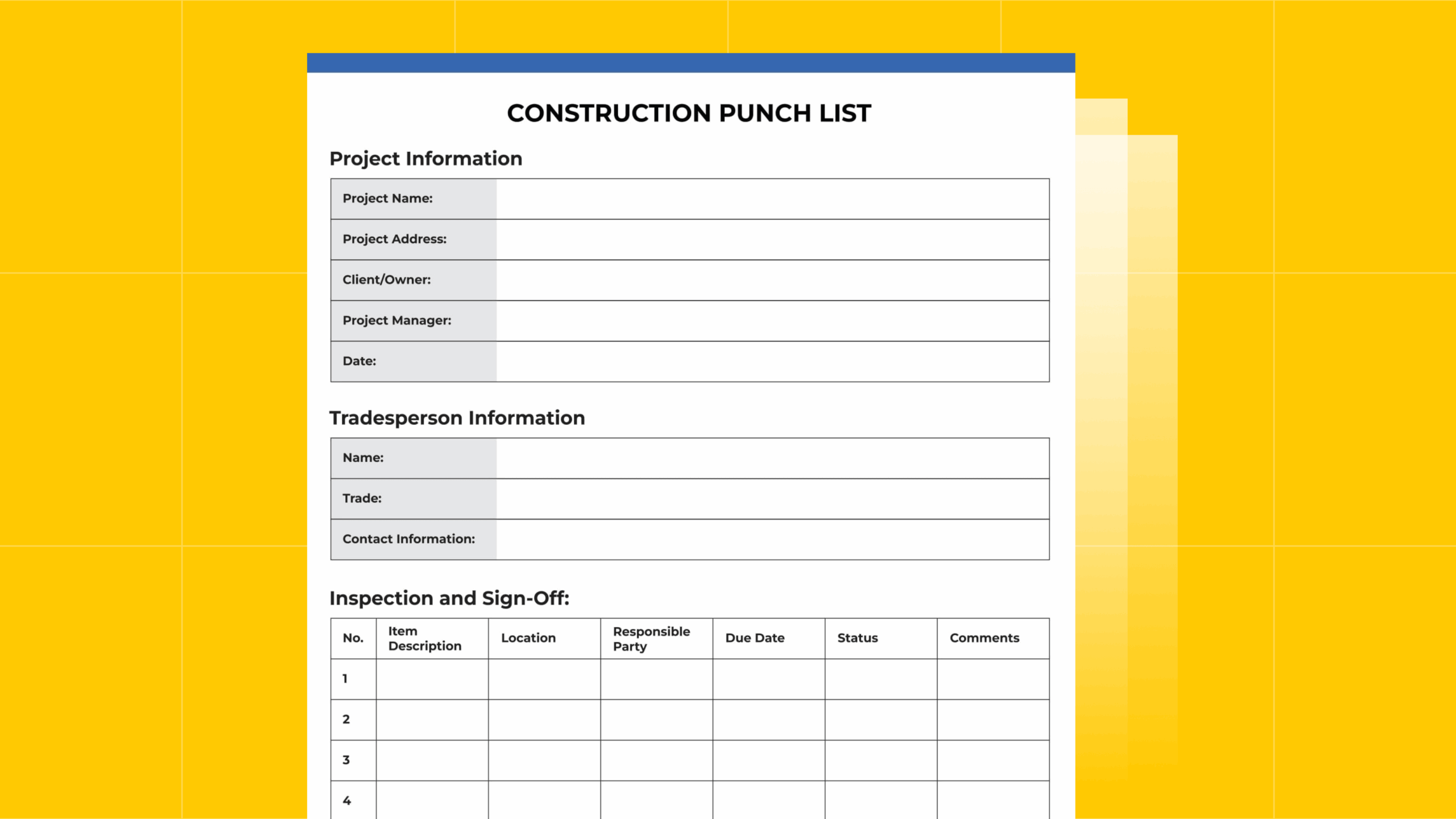 Construction Punch List Template Free PDF Download