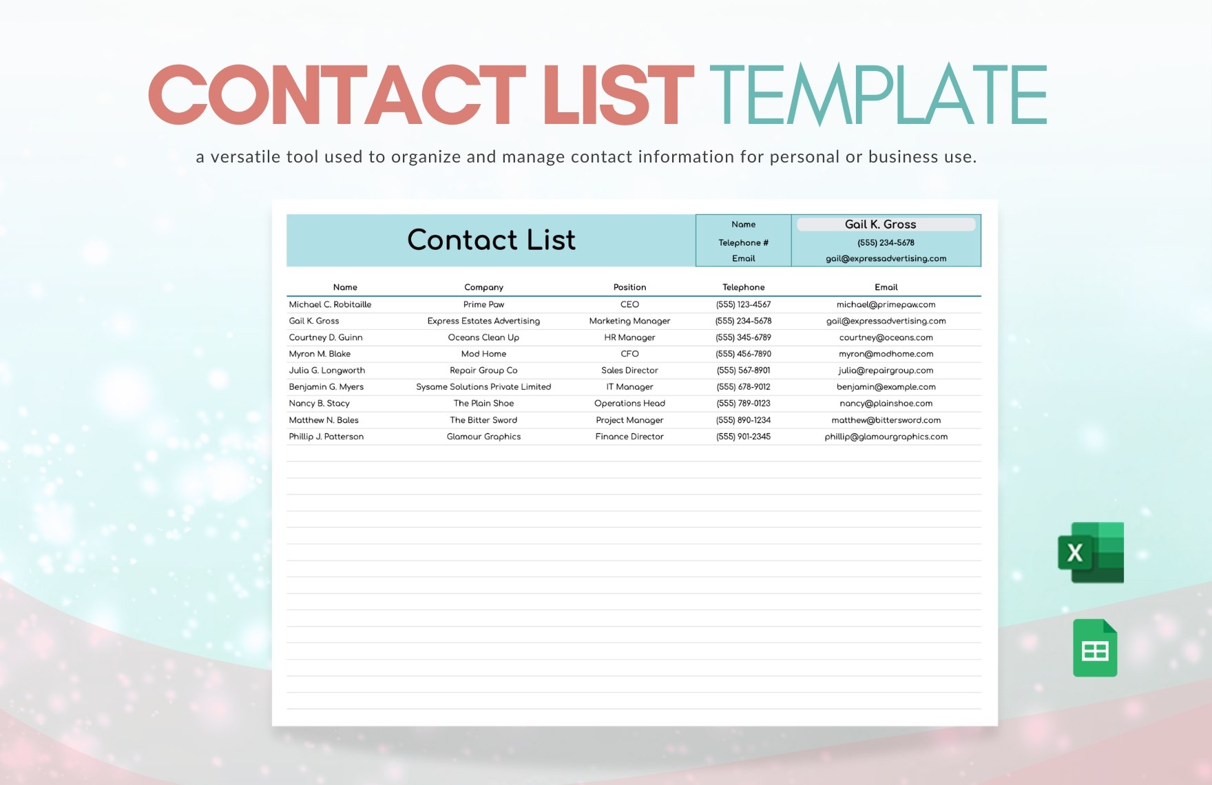 Business Contact List Template
