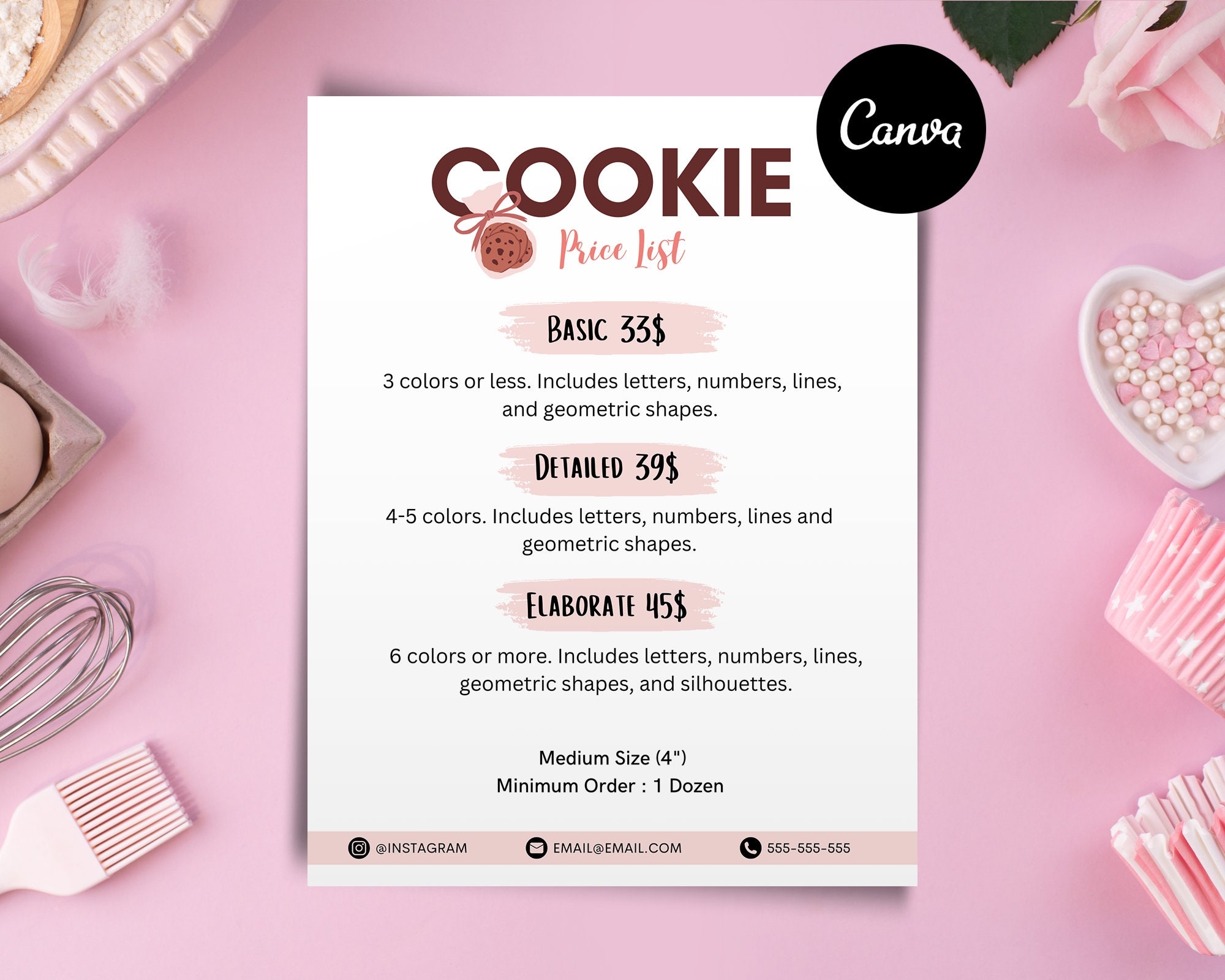 Cookie Business Price List Card Canva Editable Template Printable Personalized Card Digital Online Template Etsy